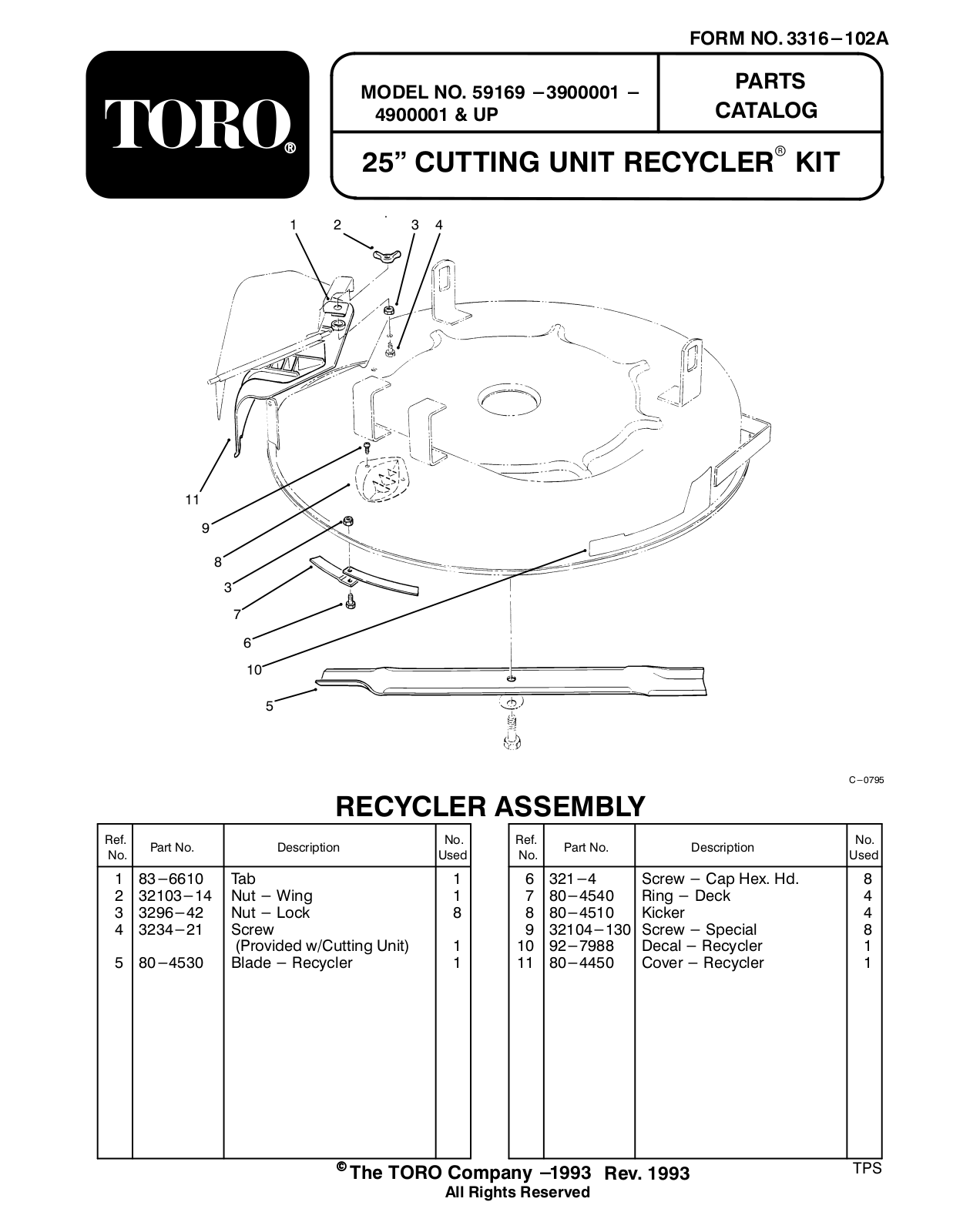 Toro 59169 Parts Catalogue