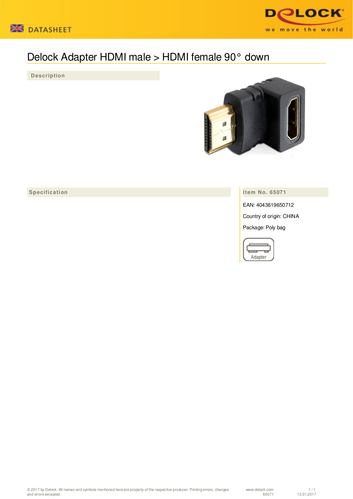 DeLOCK HDMI Adapter Buchse User Manual