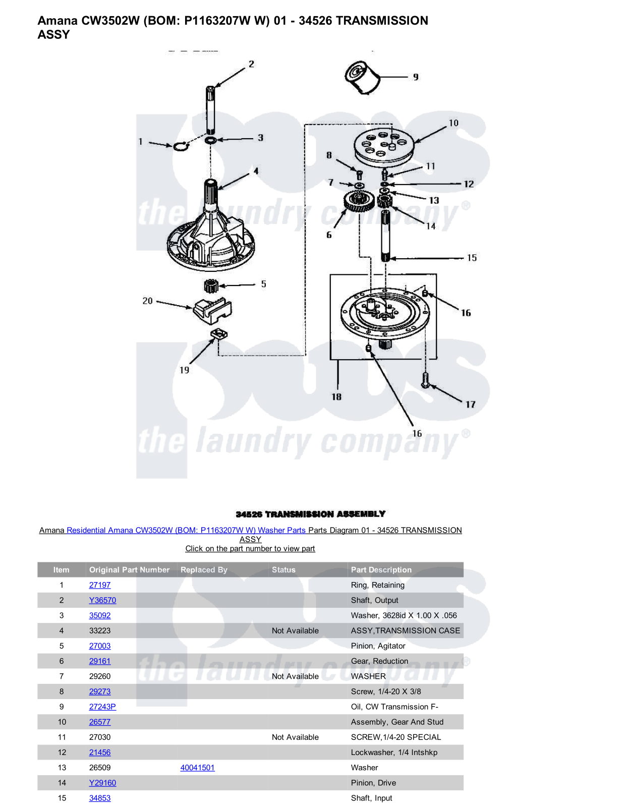 Amana CW3502W Parts Diagram