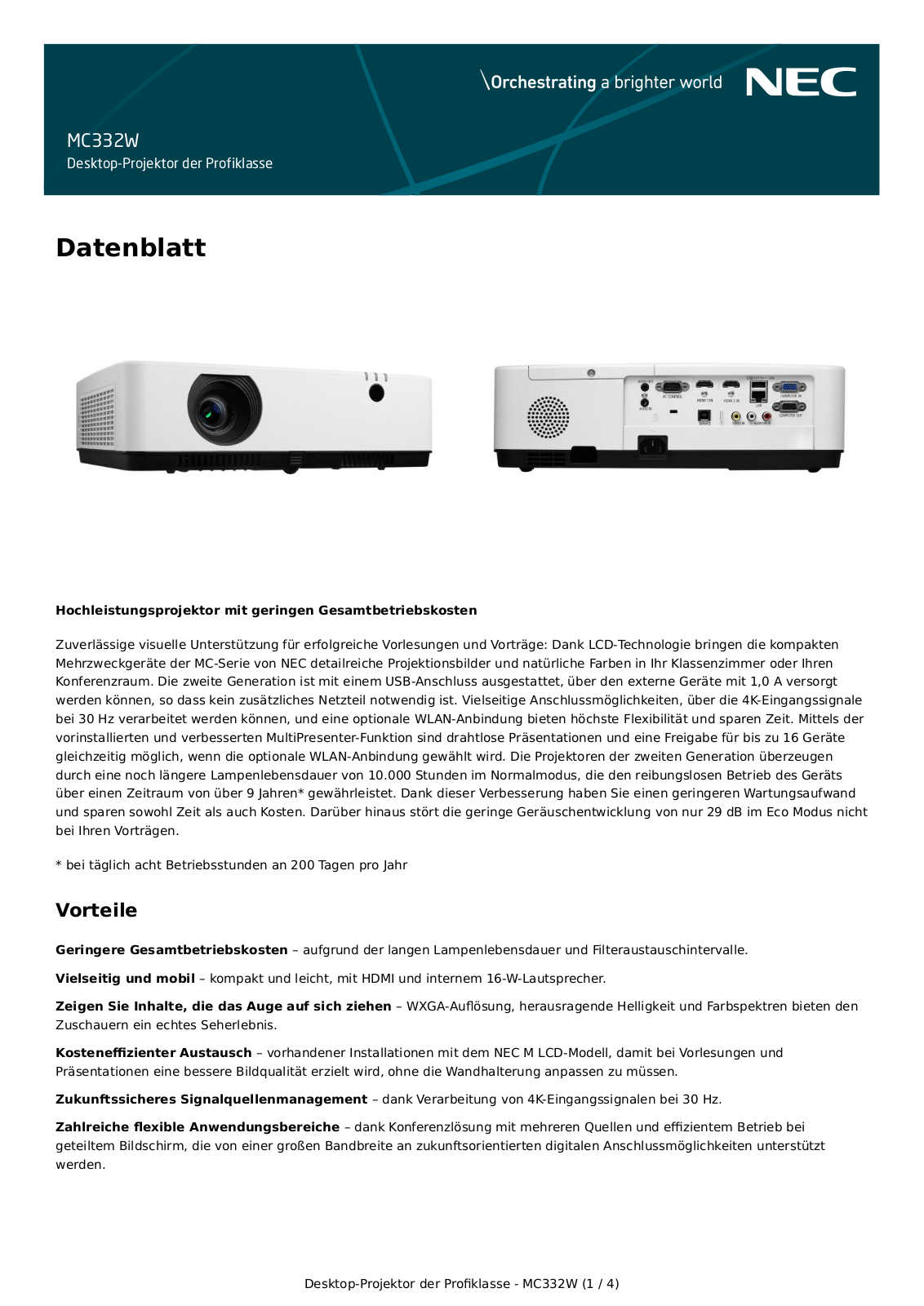 NEC ME332W Datenblatt