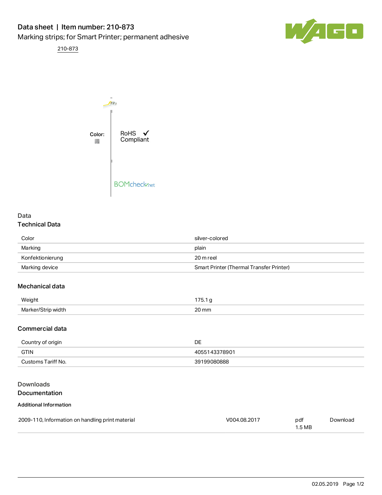 Wago 210-873 Data Sheet