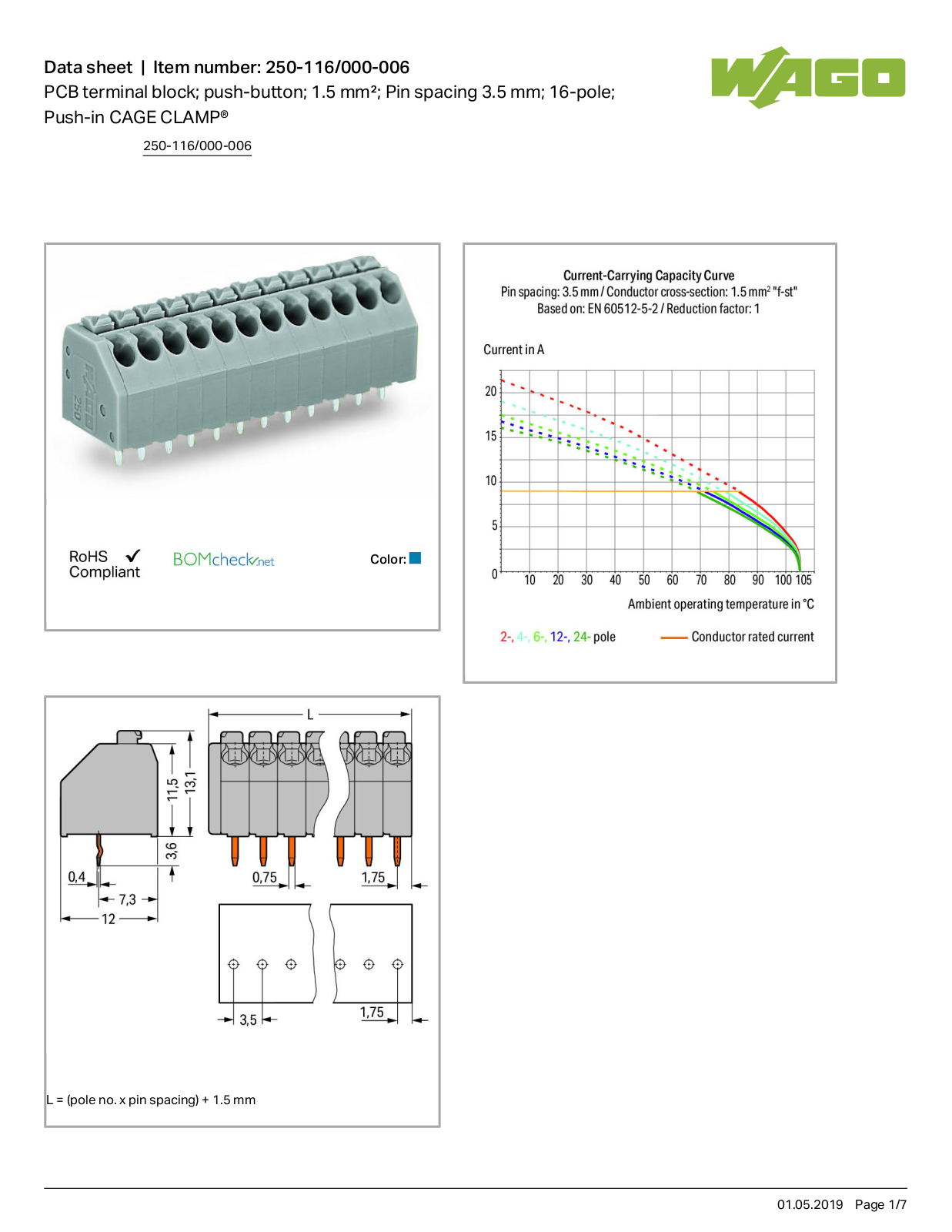 Wago 250-116/000-006 Data Sheet