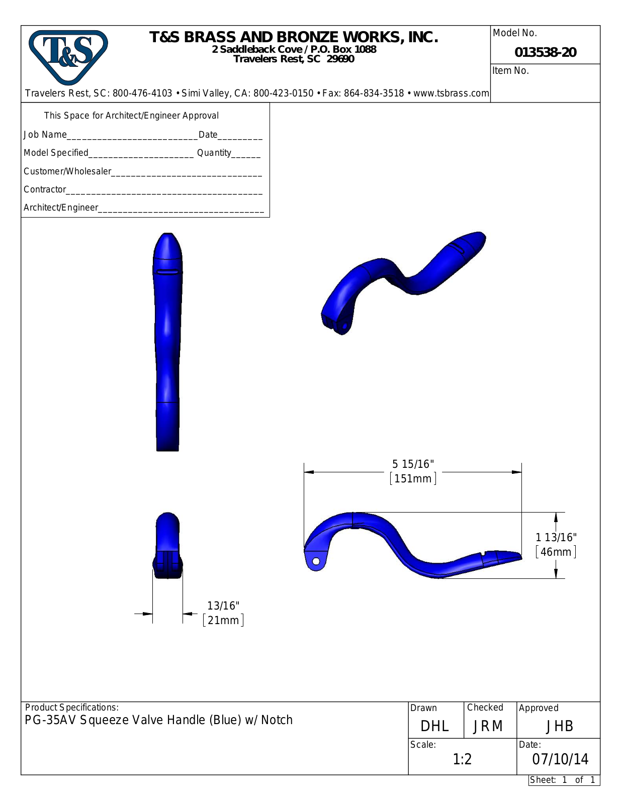 T&S Brass 013538-20 User Manual