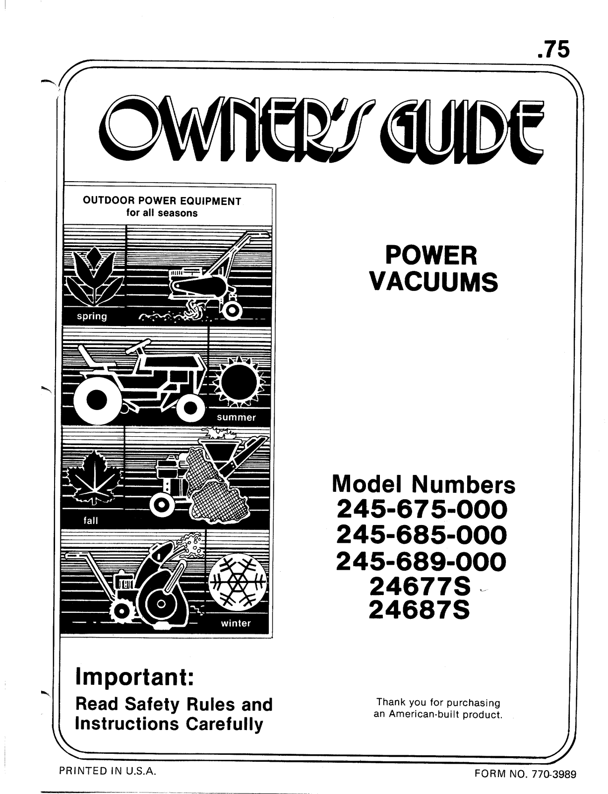 MTD 245-675-000, 24677S, 245-689-000, 245-685-000 User Manual