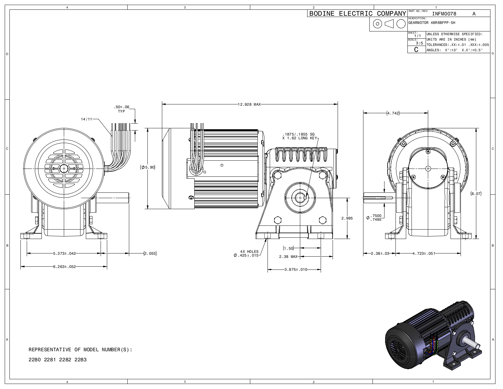 Bodine 2280, 2281, 2282, 2283 Reference Drawing