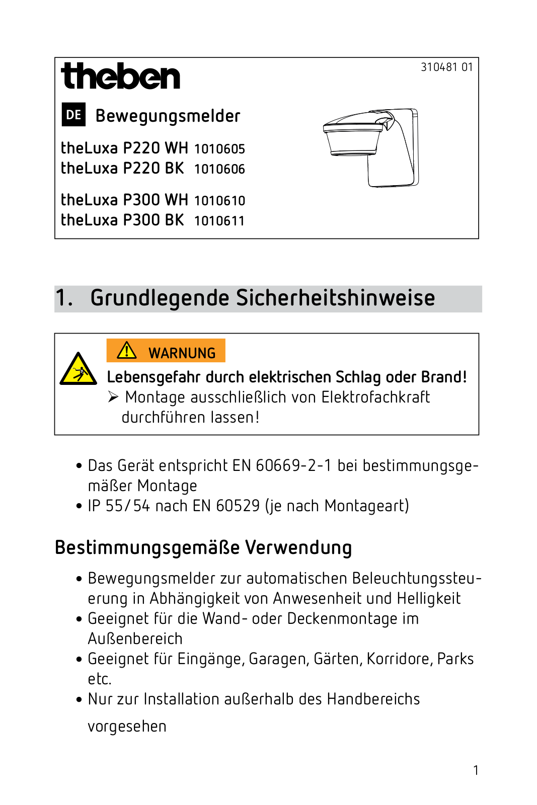 Theben P300 BK, P300 WH, P220 WH, P220 BK User Manual