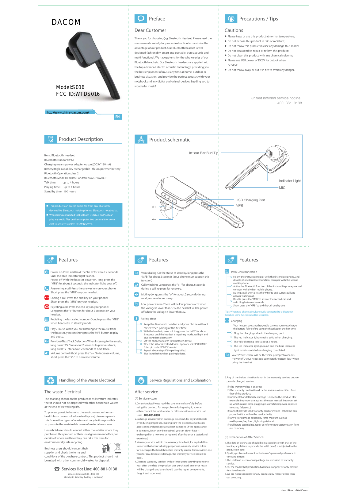 Sande Dacom Electronics S016 Users Manual