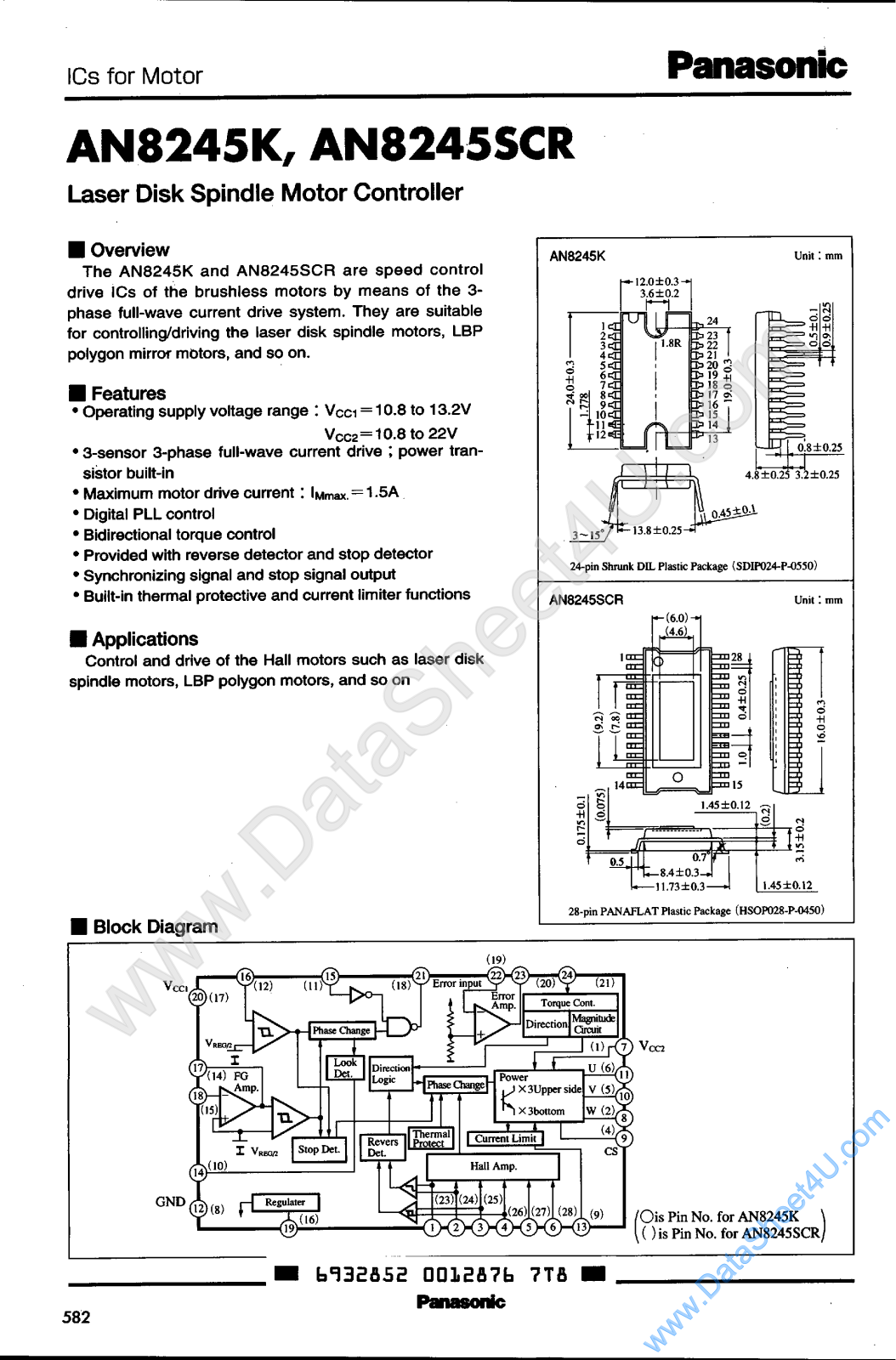 Panasonic AN8245K, AN8245SCR Technical data