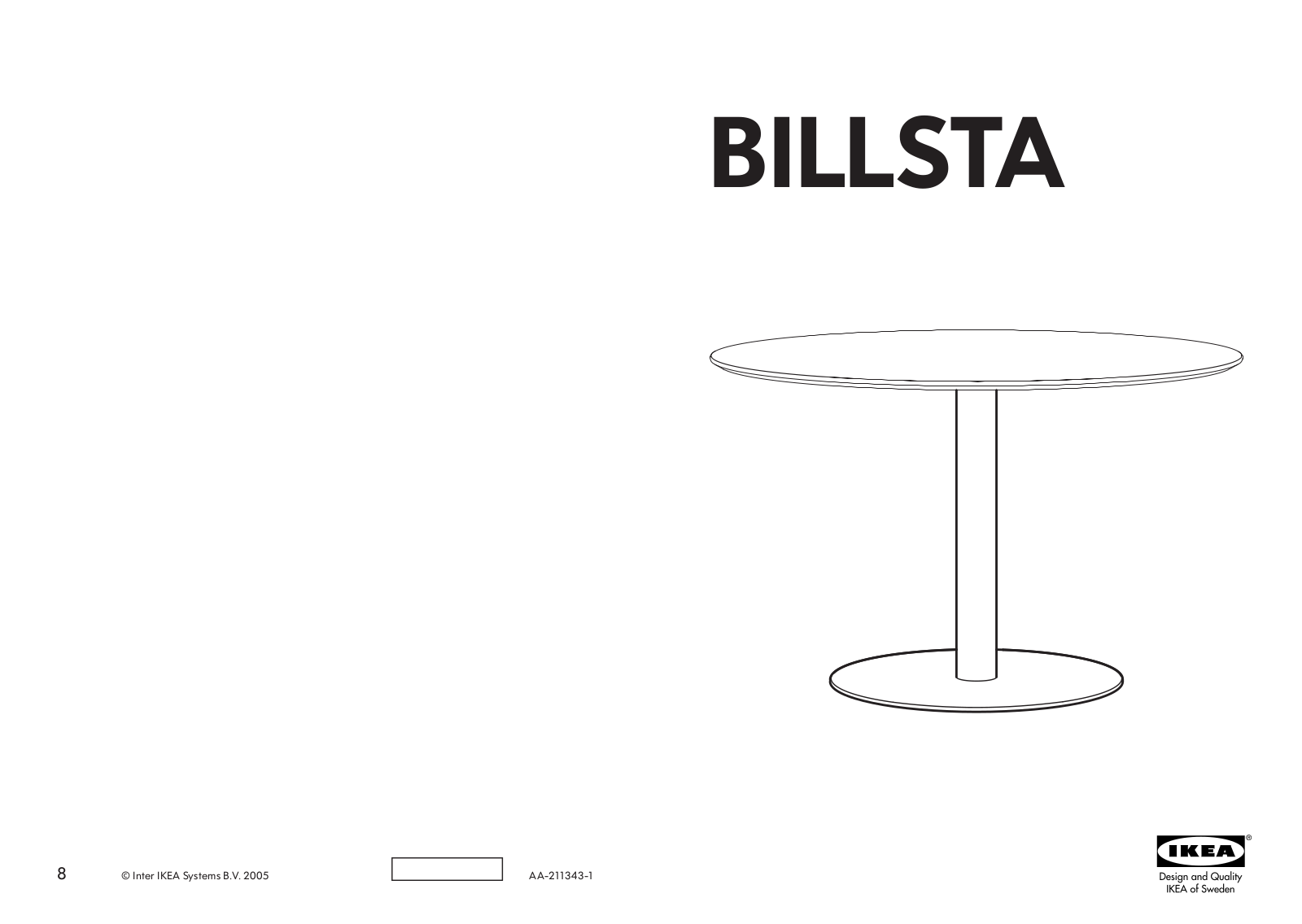 IKEA BILLSTA ROUND TABLE UNDERFRAME 28 3-8 Assembly Instruction