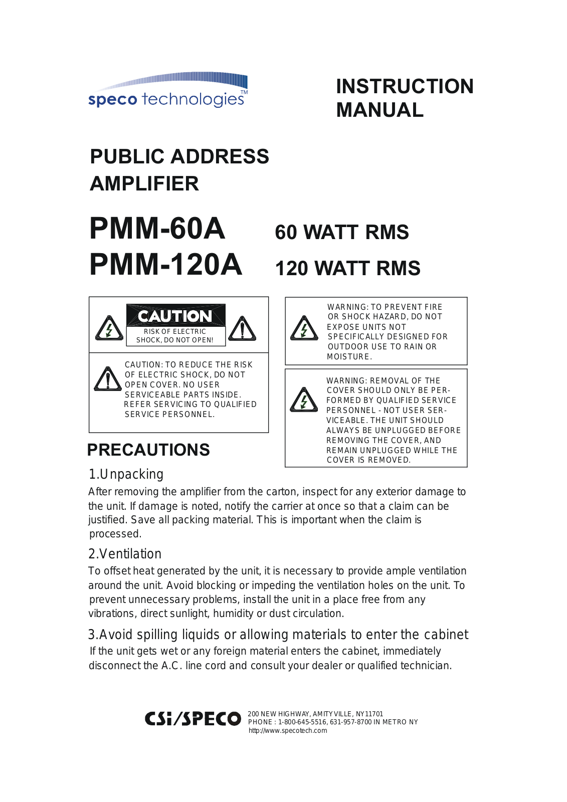 Speco Technologies PMM-60A, PMM-120A User Manual