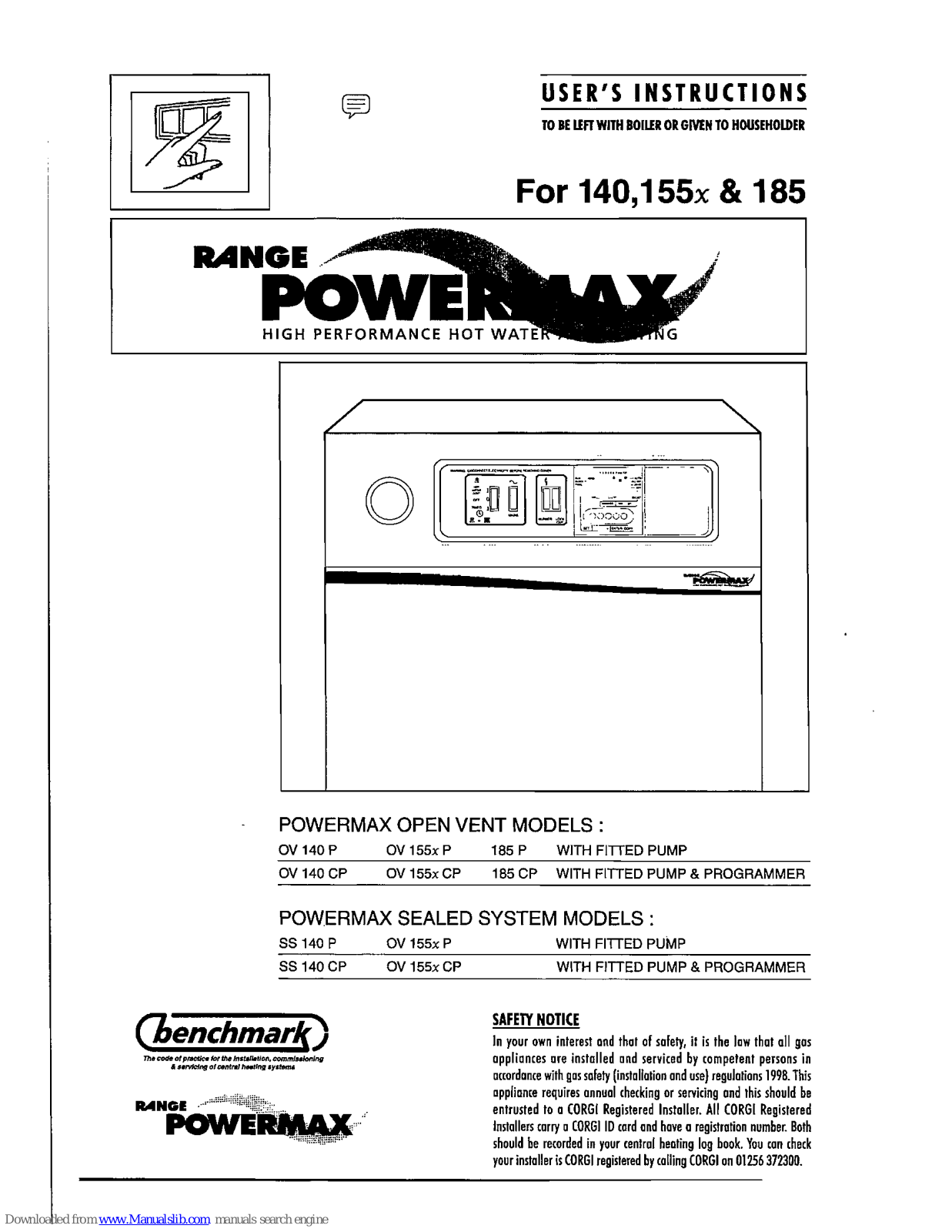 PowerMax OV 140 P, OV 140 CP, OV 155x P, OV 155x CP, 185 P User Instructions