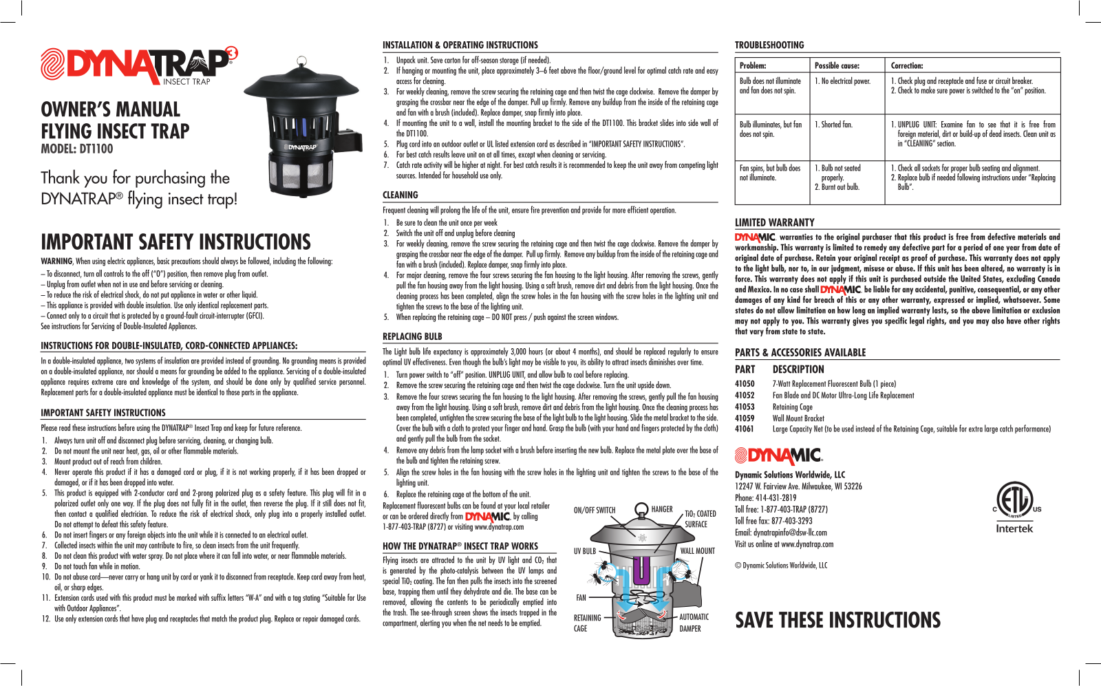 Dynatrap DT1100 User Manual