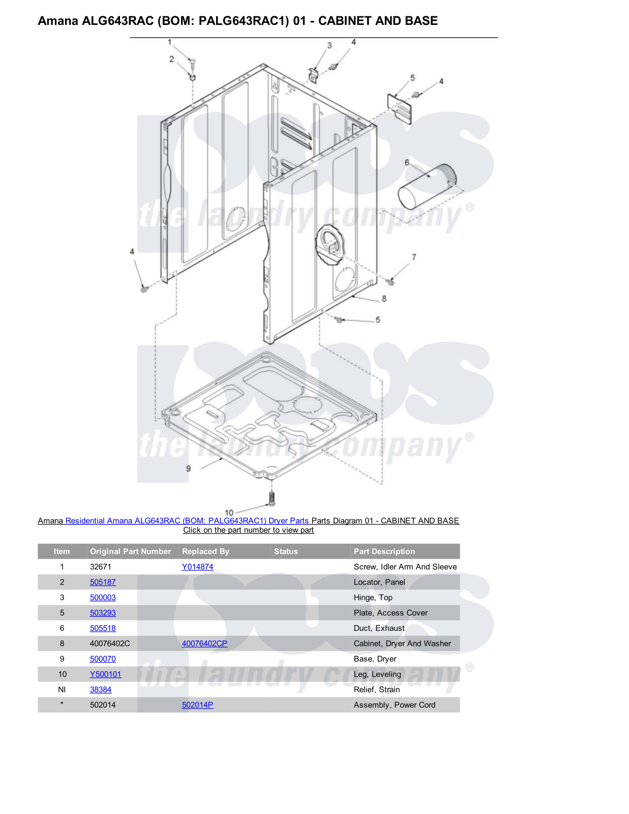 Amana ALG643RAC Parts Diagram