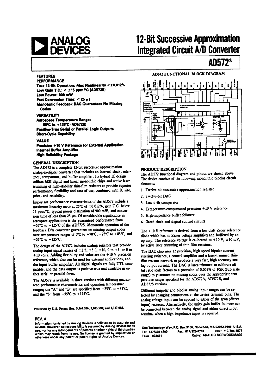 Analog Devices AD5539Q, AD5539N, AD572SD-883B, AD572SD, AD572BD Datasheet