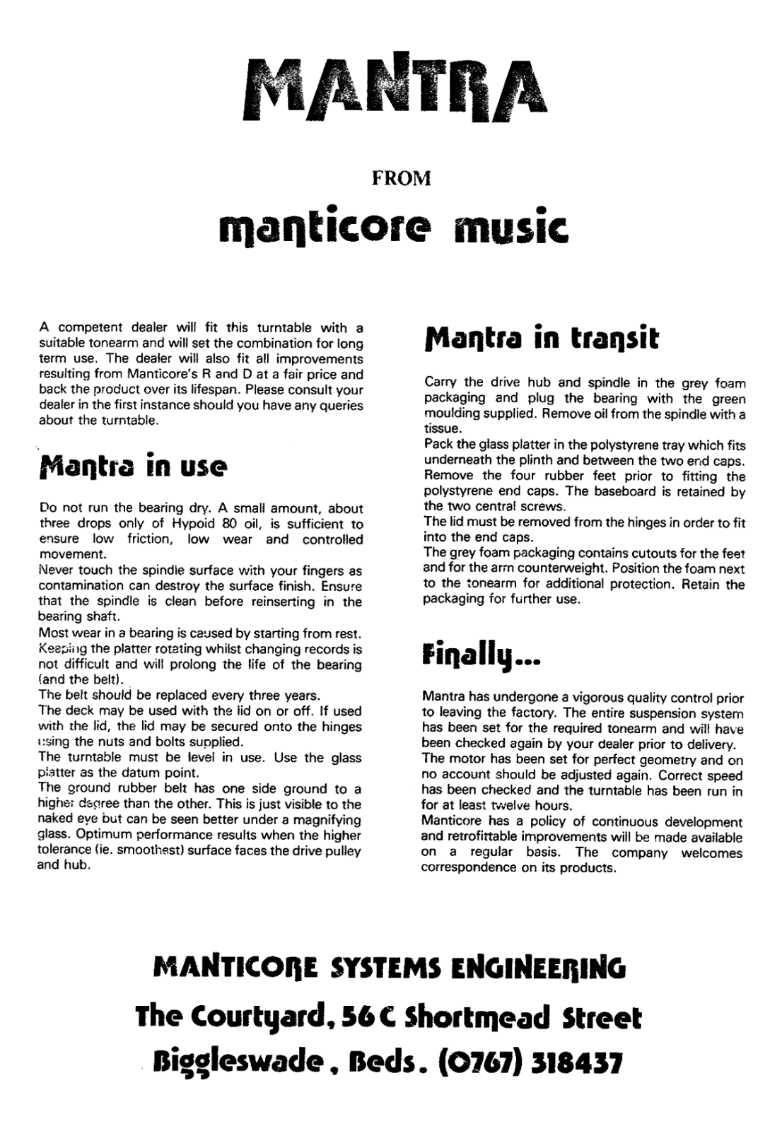 Magnan Audio Cables Mantra Owners manual