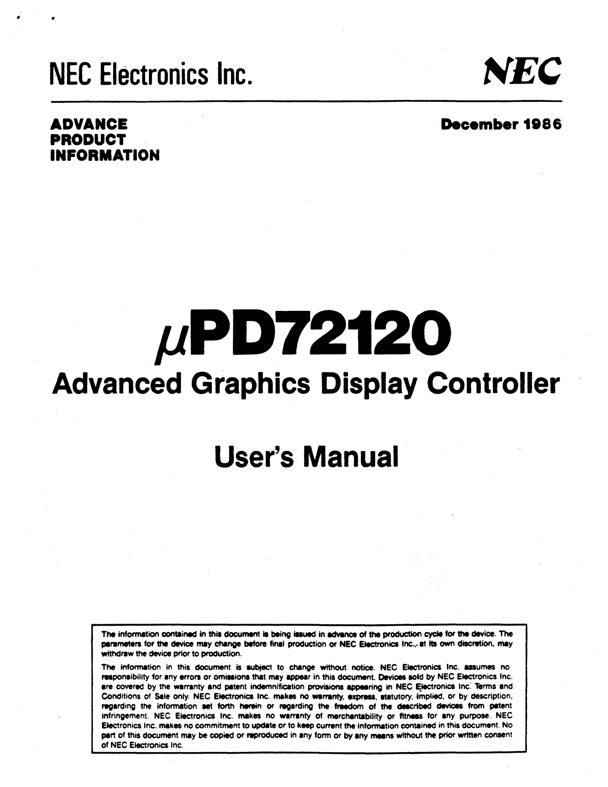 NEC uPD72120_Users_Manual_Dec86 Datasets - ManualMachine.com