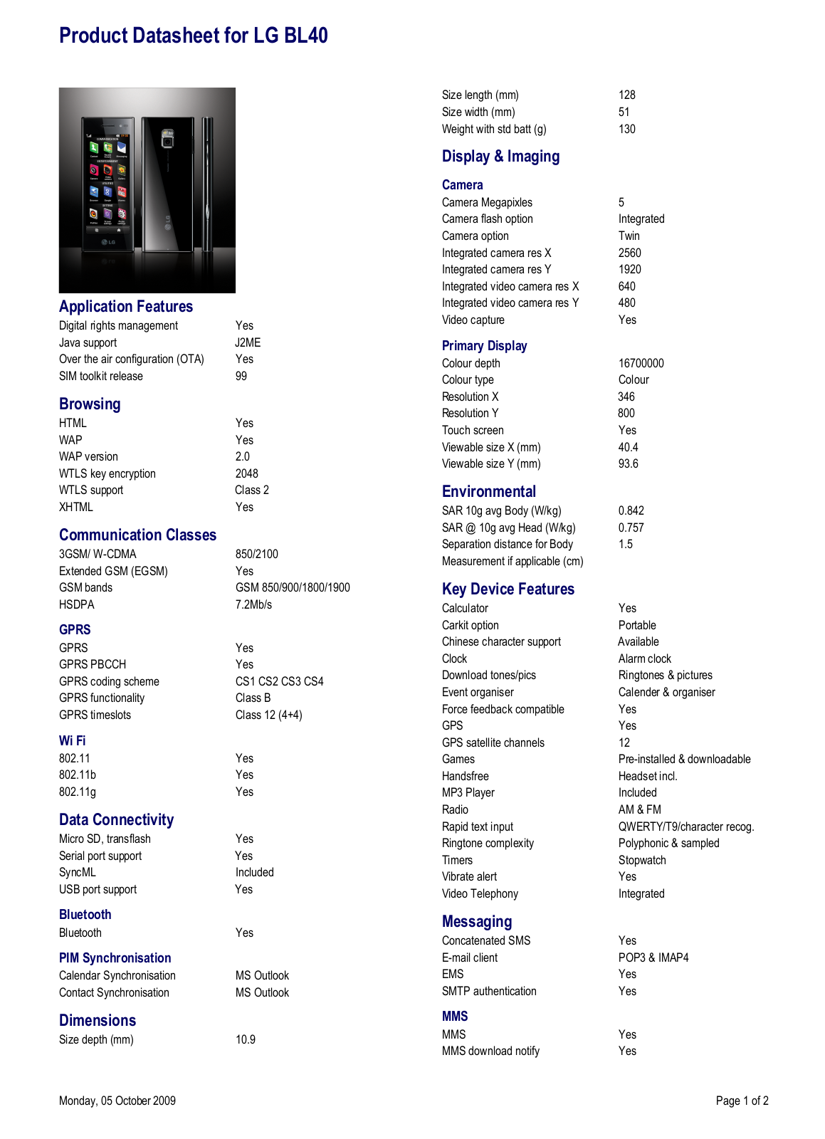 LG BL40 User Manual