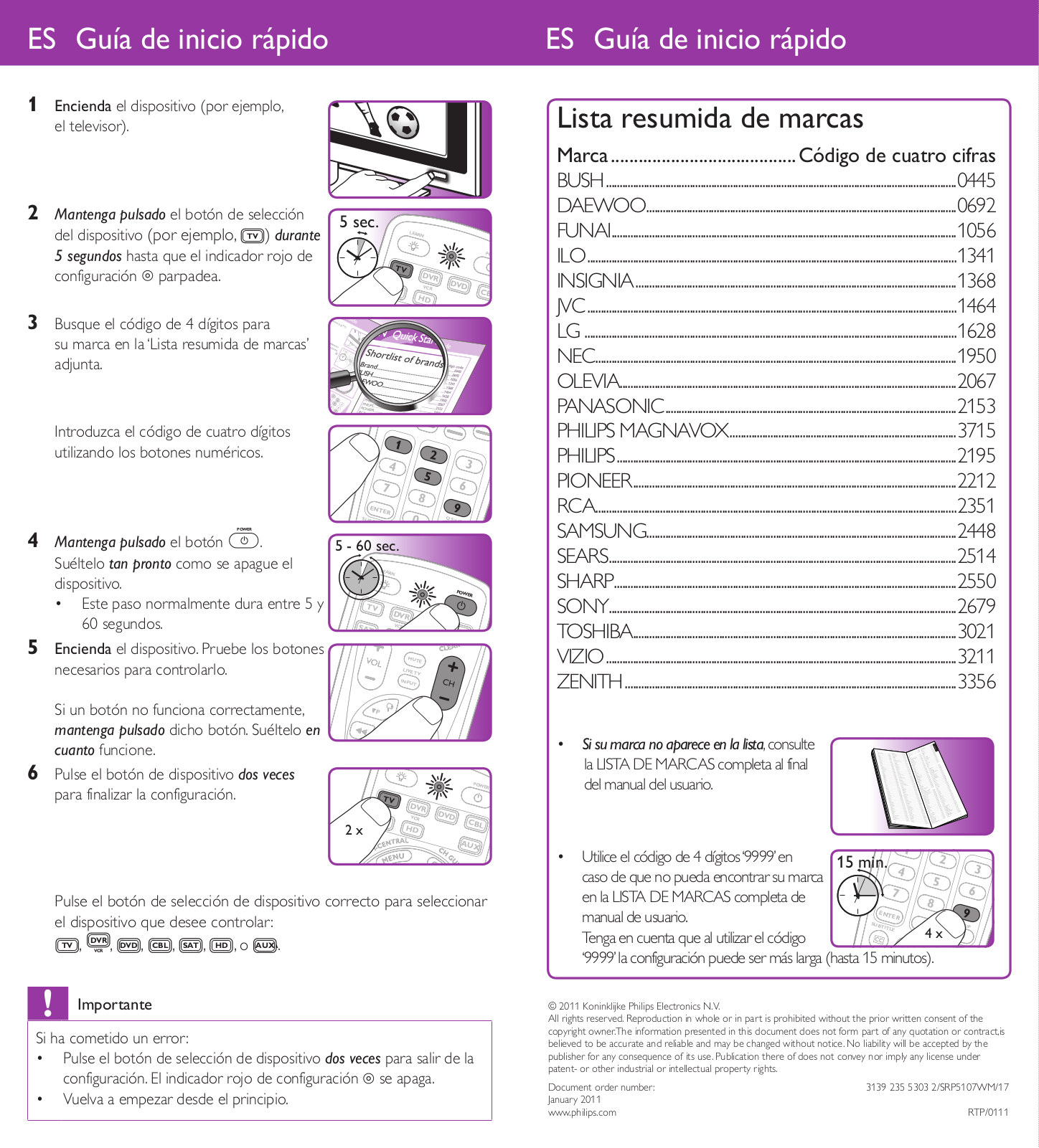 Philips SRP5107WM/17 Quick Start Guide