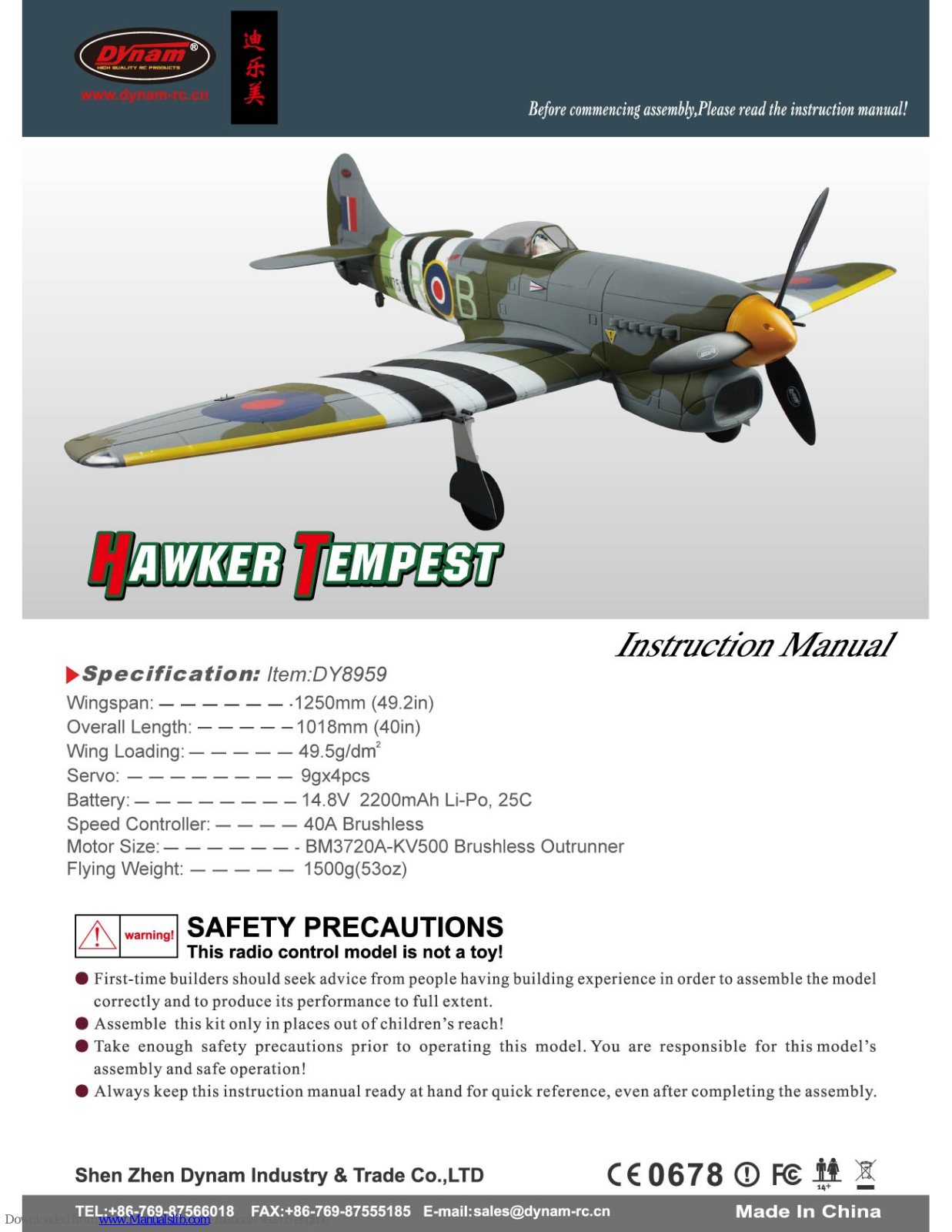 Dynam Hawker Tempest DY8959 Instruction Manual