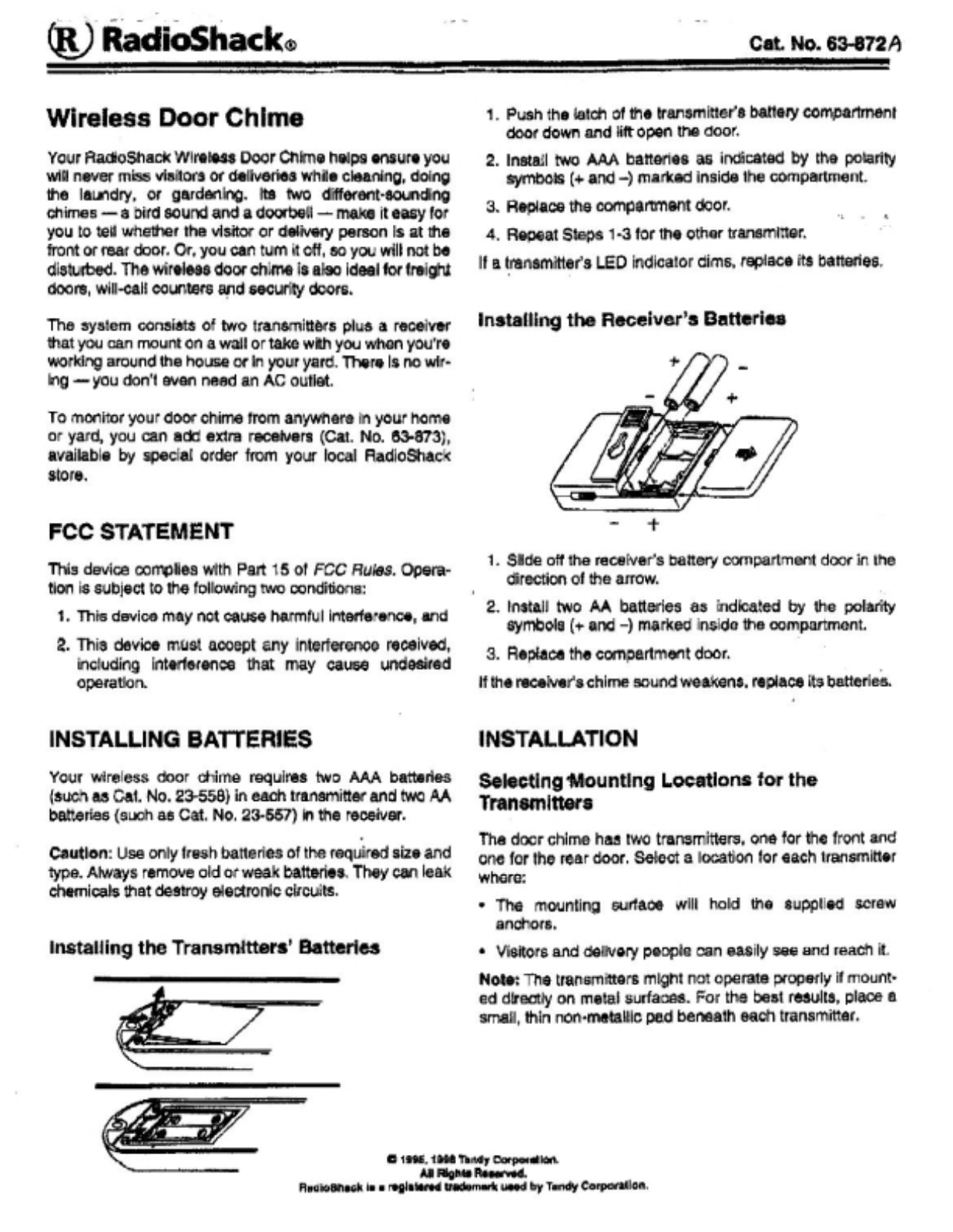 Radio Shack 6300872A User Manual