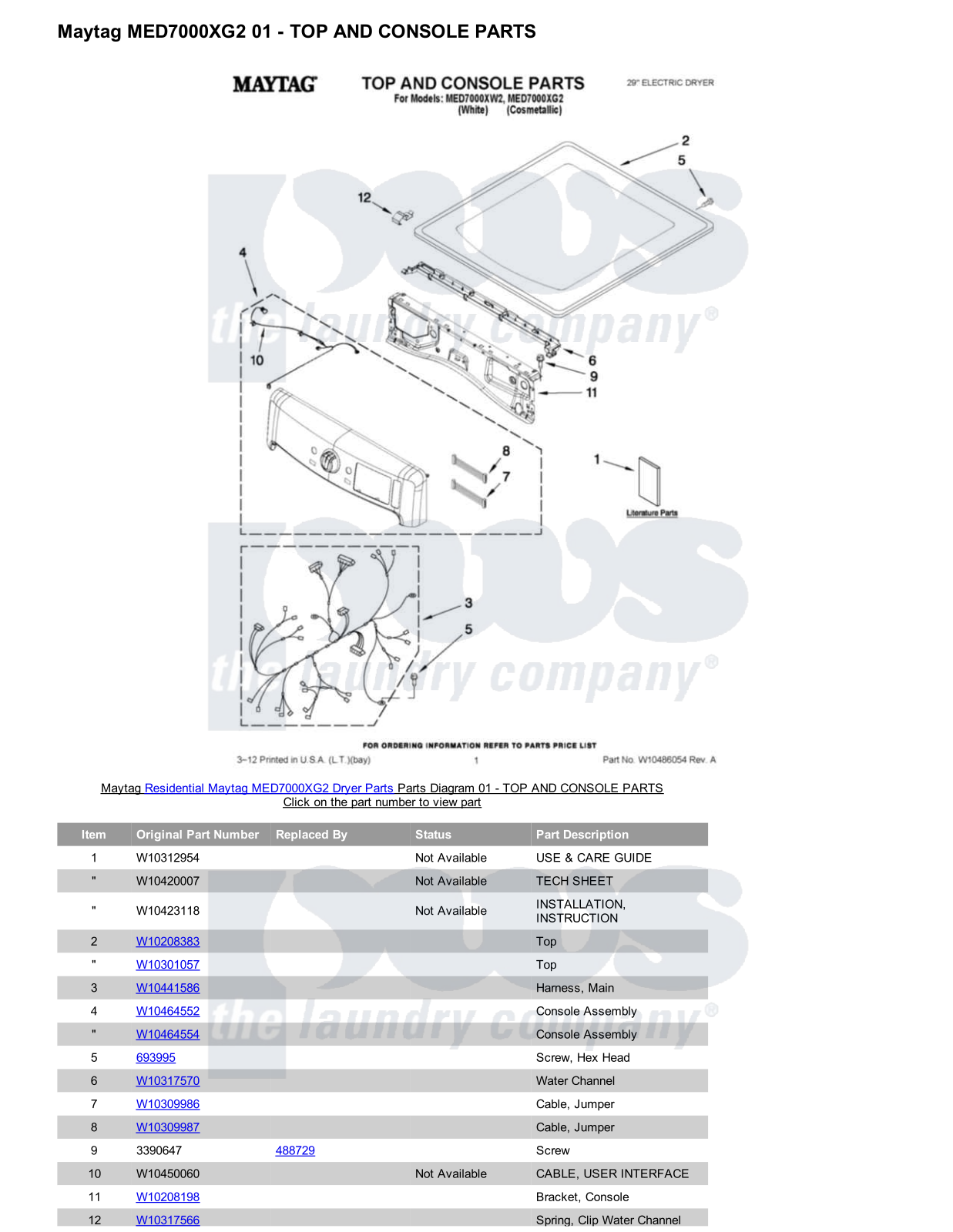 Maytag MED7000XG2 Parts Diagram