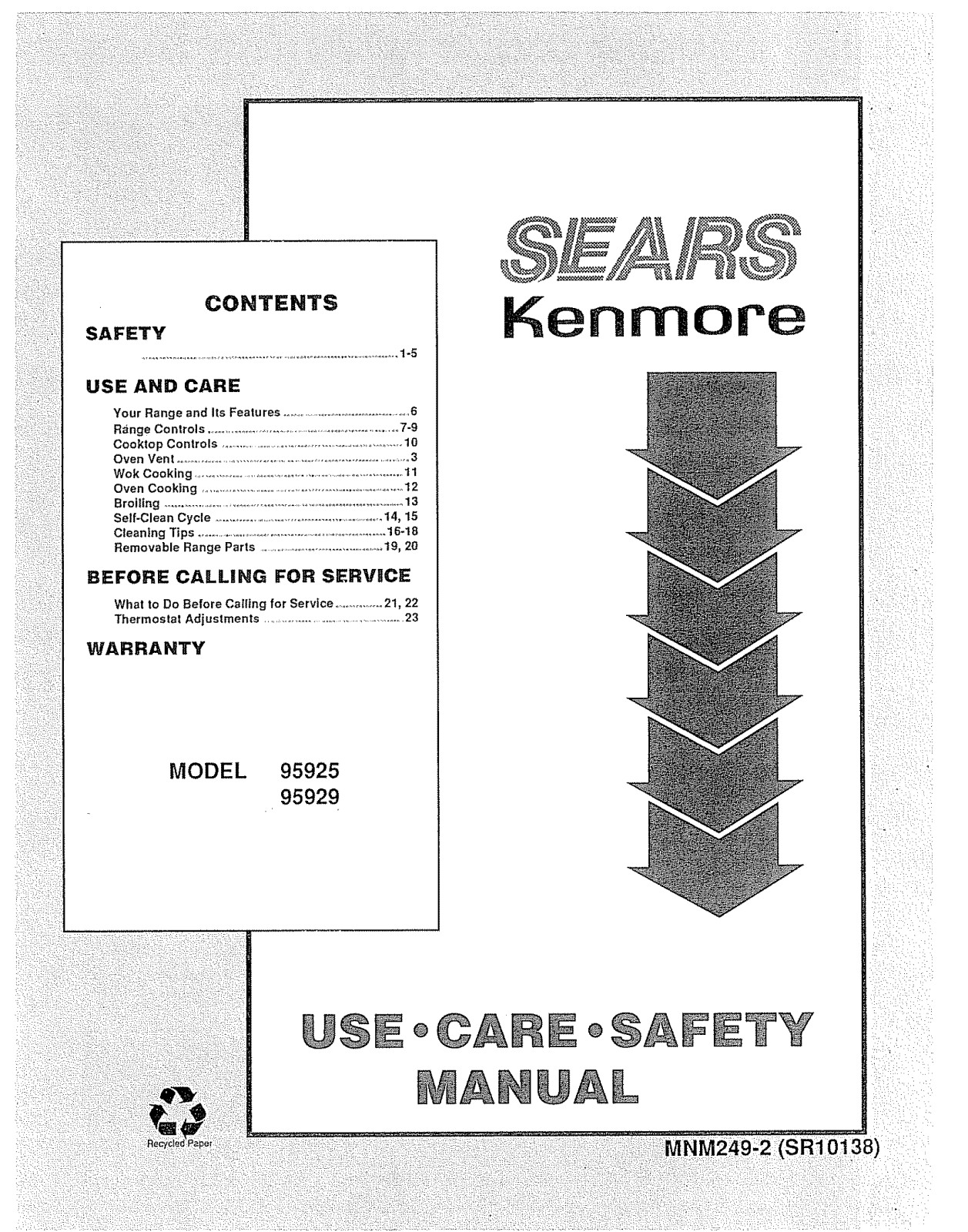 Kenmore 9119592594, 9119592990, 9119592993, 9119592994 Owner’s Manual