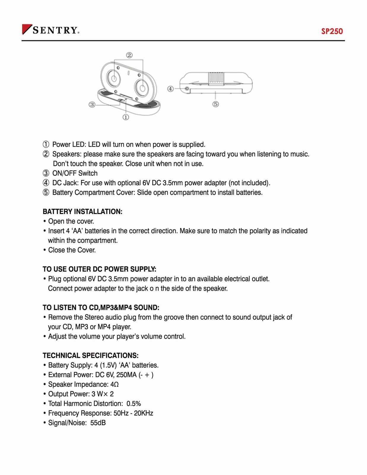 Sentry SP250 Instruction Manual