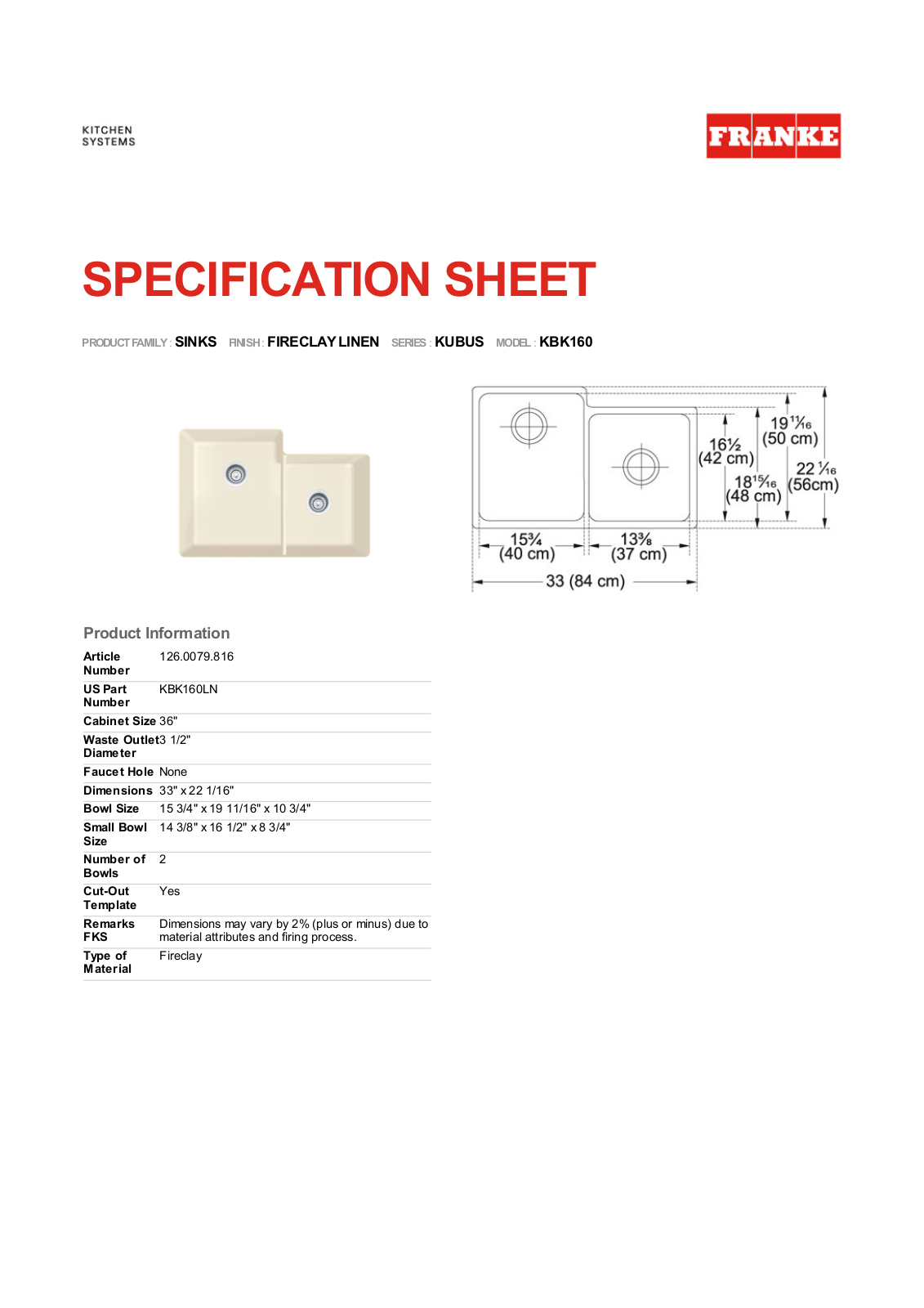 Franke Foodservice KBK160 User Manual