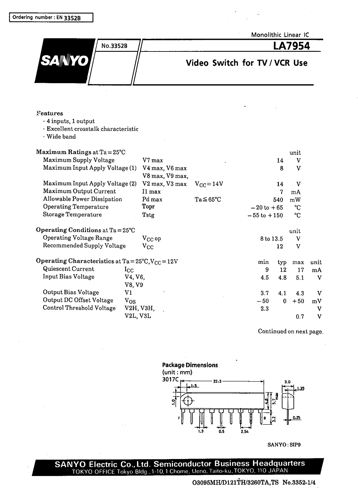 SANYO LA7954 Datasheet