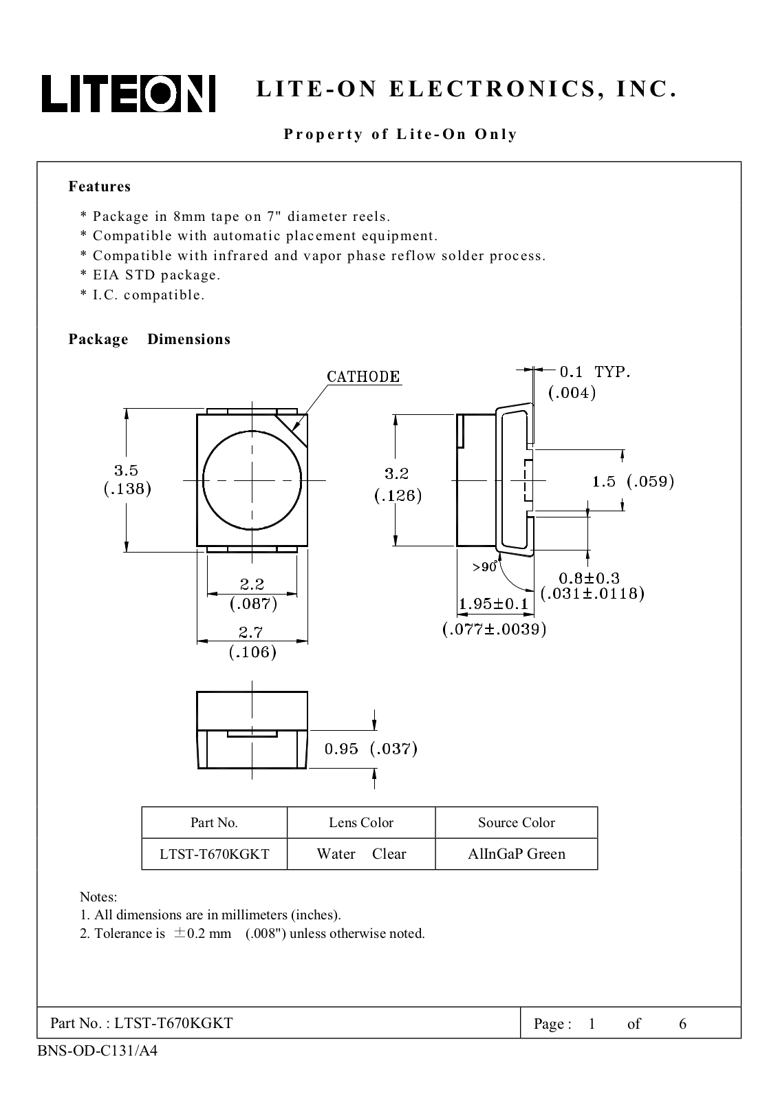 Datasheet LTST-T670KGKT Specification - ManualMachine.com