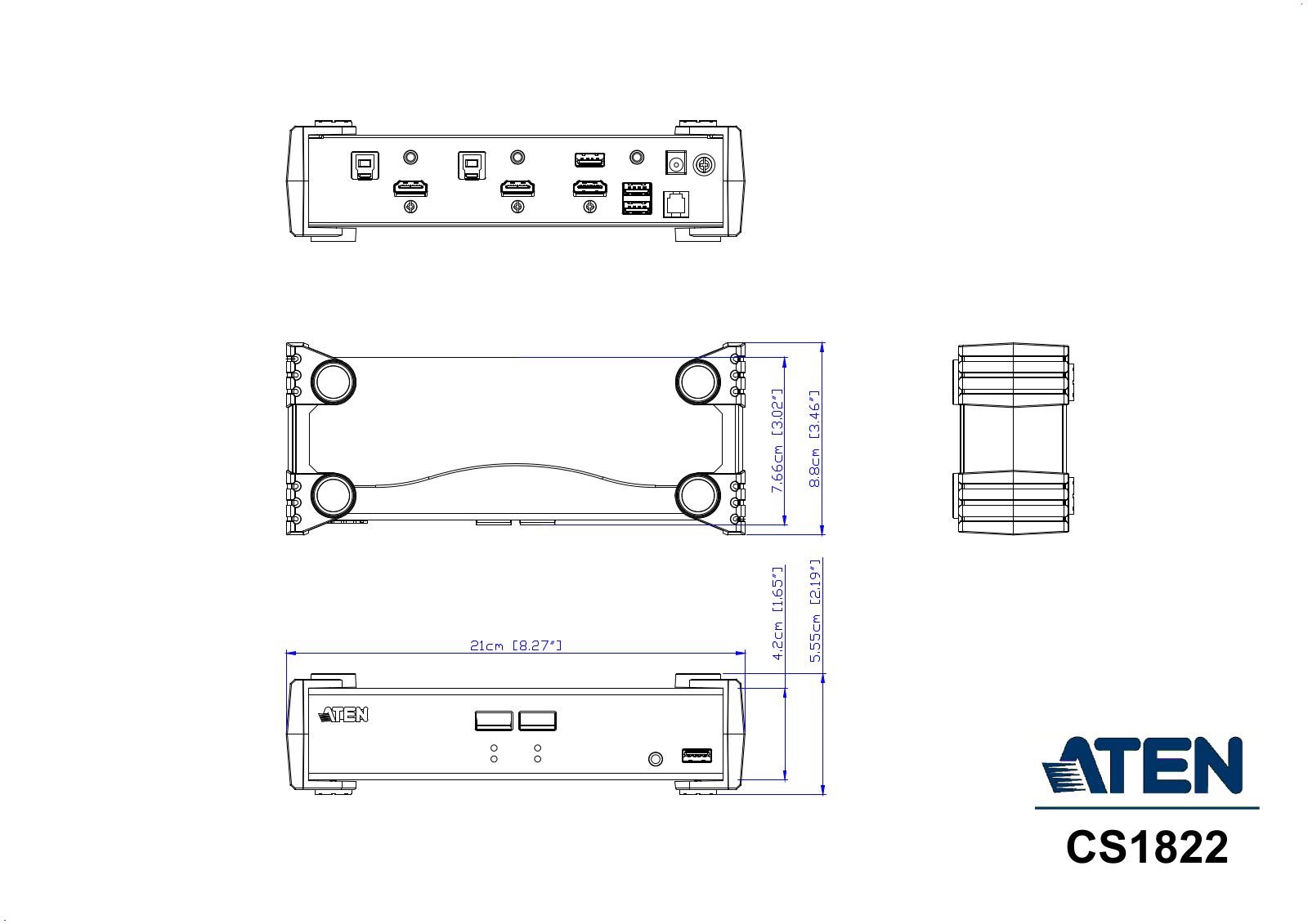 ATEN CS1822 Dimensional drawing