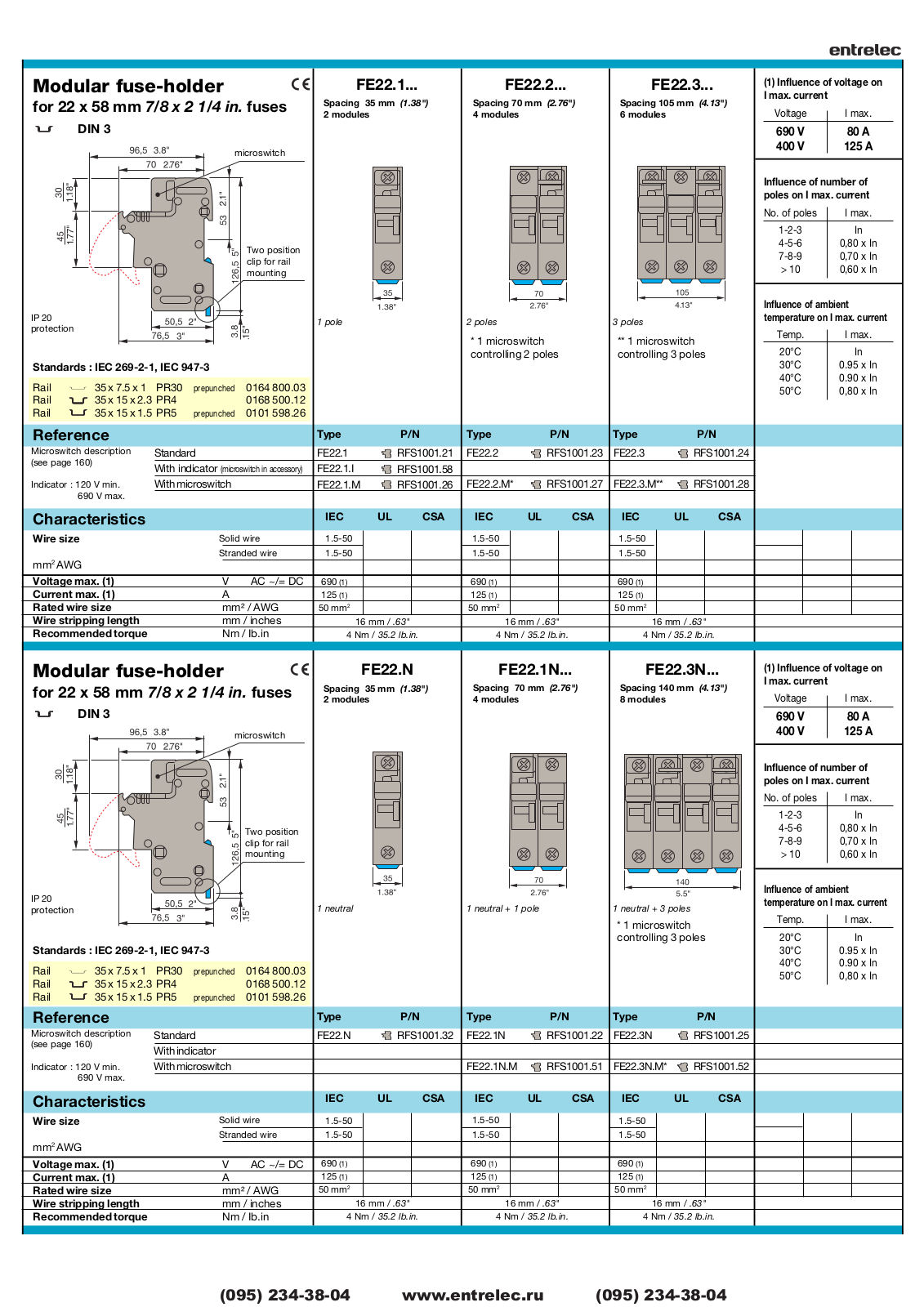 Entrelec FE22.1, FE22.2, FE22.3, FE22.N, FE22.1N Catalog Page