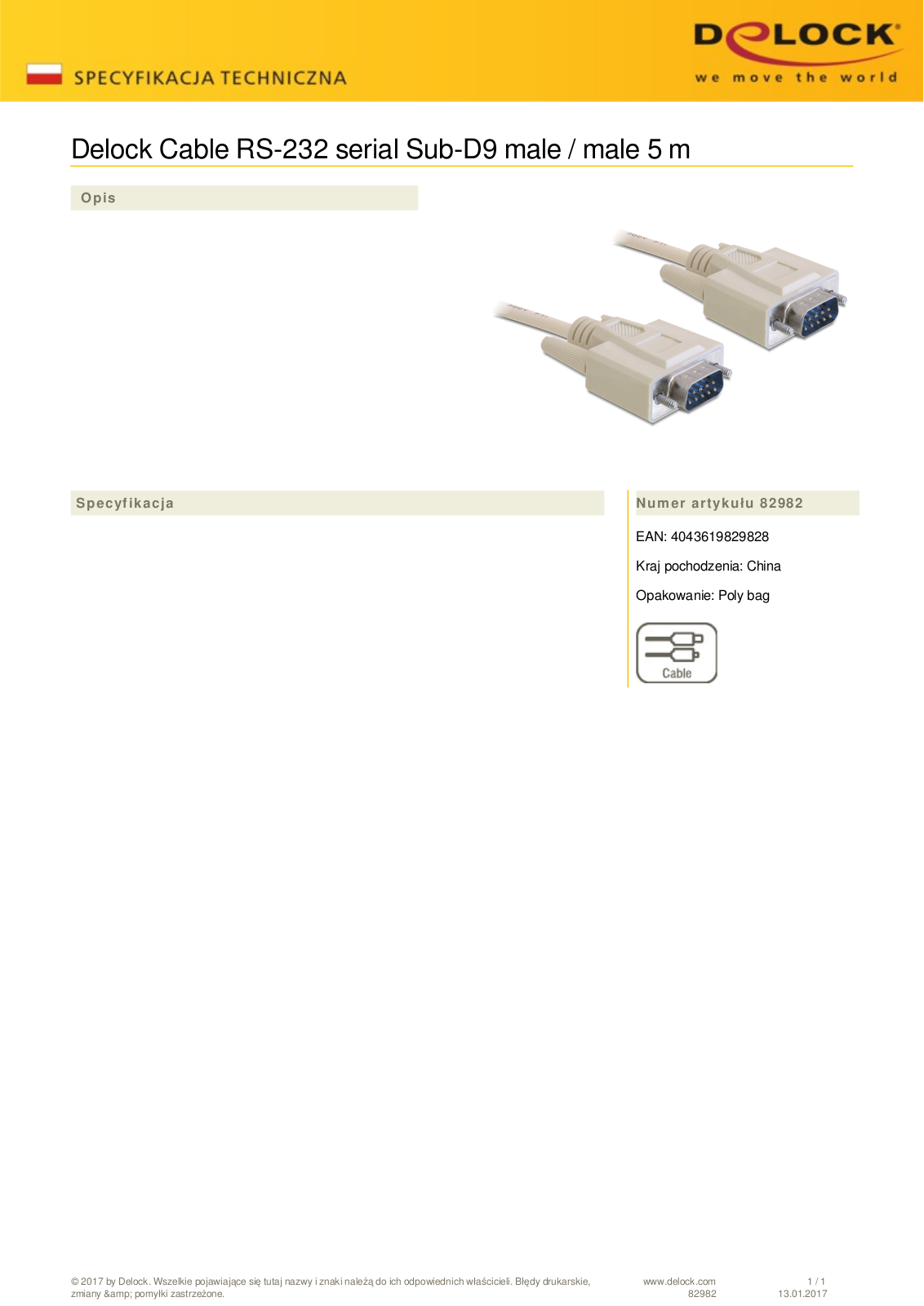 DeLOCK serial port  plug  on serial port  plug  5m User Manual