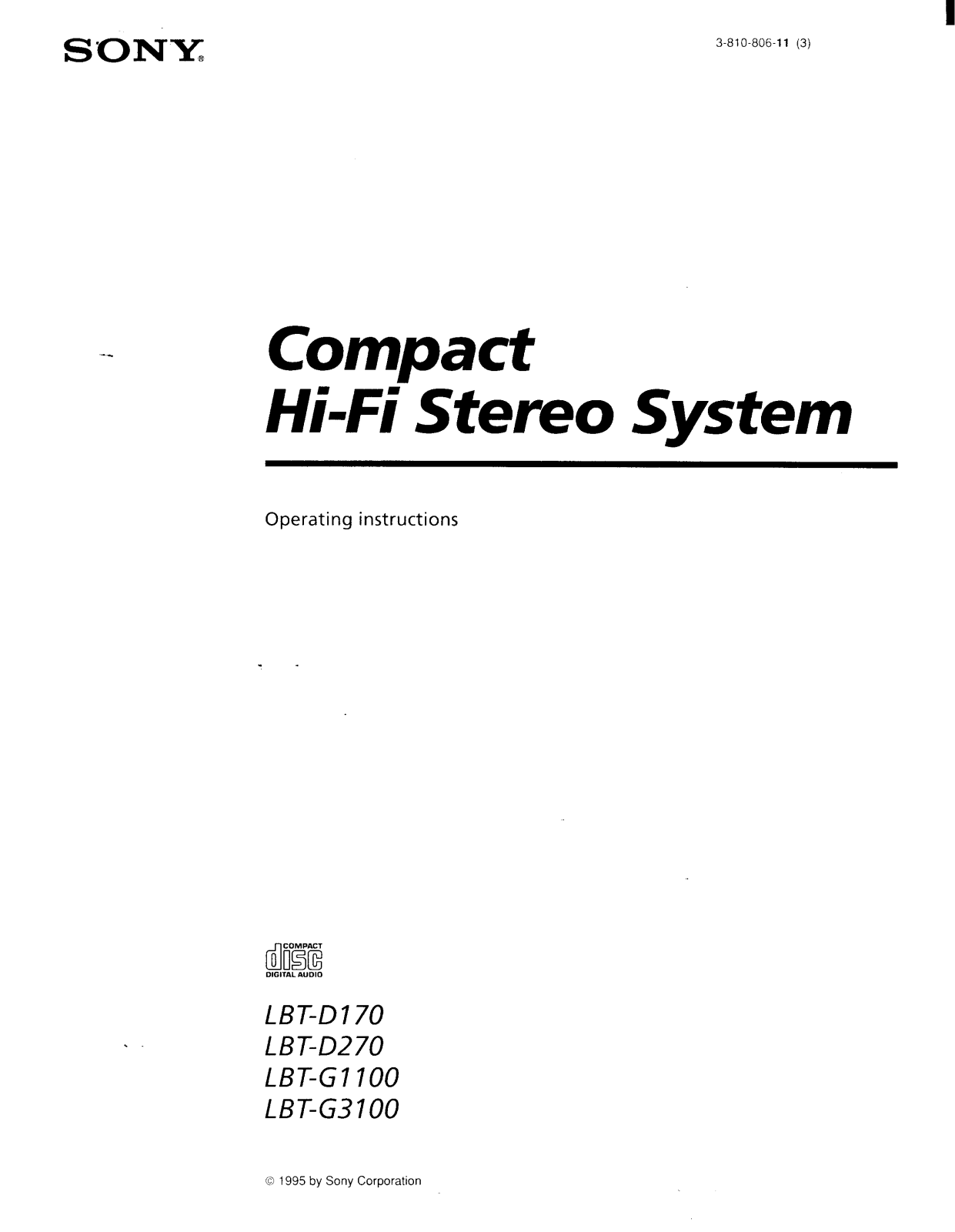 Sony lbt-d170, lbt-g1100, lbt-g3100 Operating Instructions