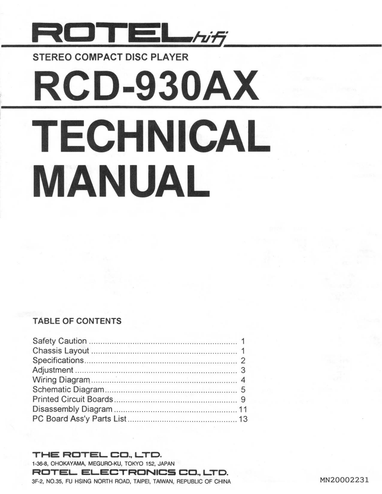 Rotel RCD-930-AX Service manual