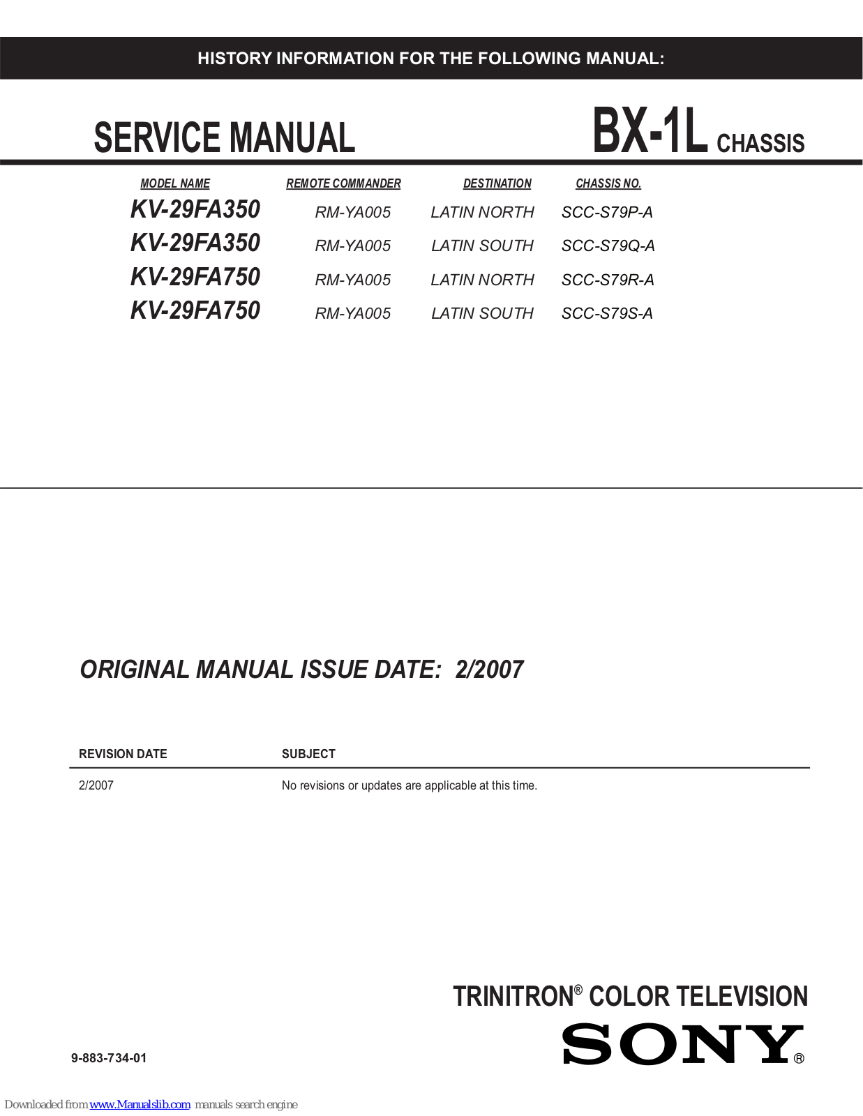 Sony KV-29FA350,KV-29FA750 Service Manual