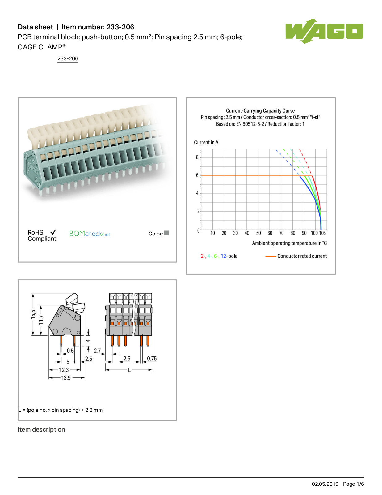 Wago 233-206 Data Sheet