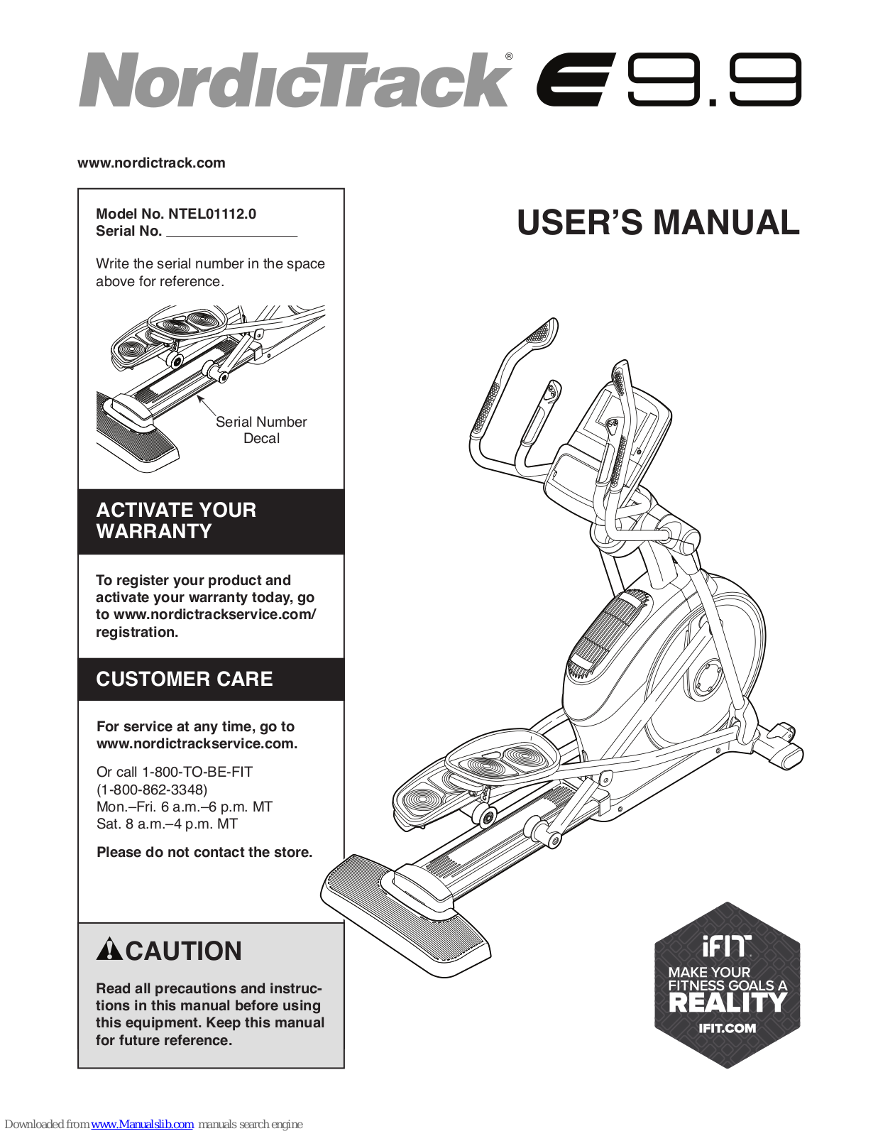 NordicTrack E 9.9 Elliptical, E 9.9, NTEL01112.0 User Manual