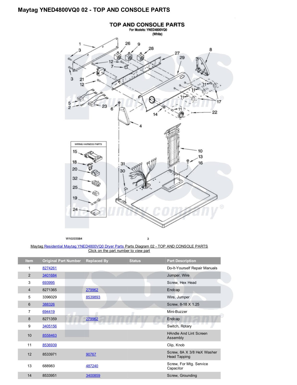 Maytag YNED4800VQ0 Parts Diagram