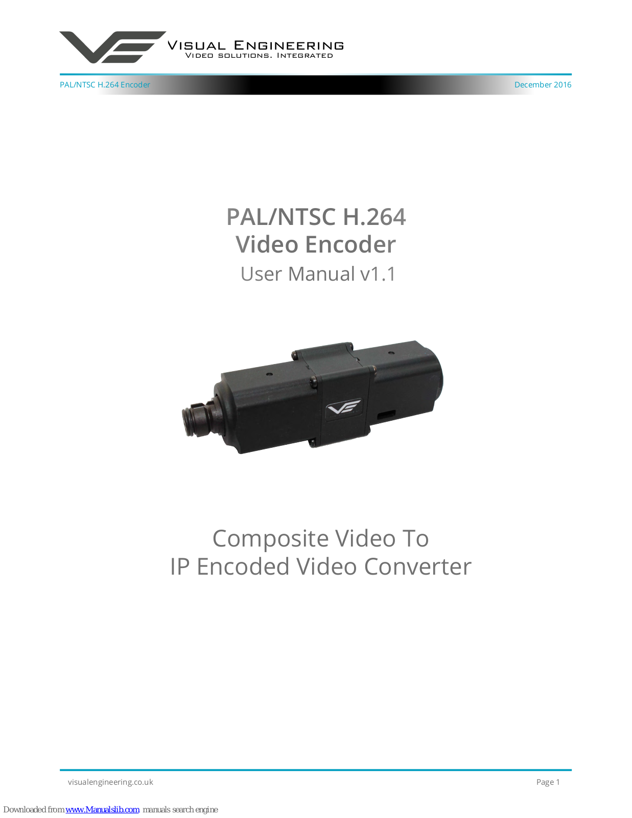 visual engineering PAL/NTSC H.264 Encoder User Manual - ManualMachine.com