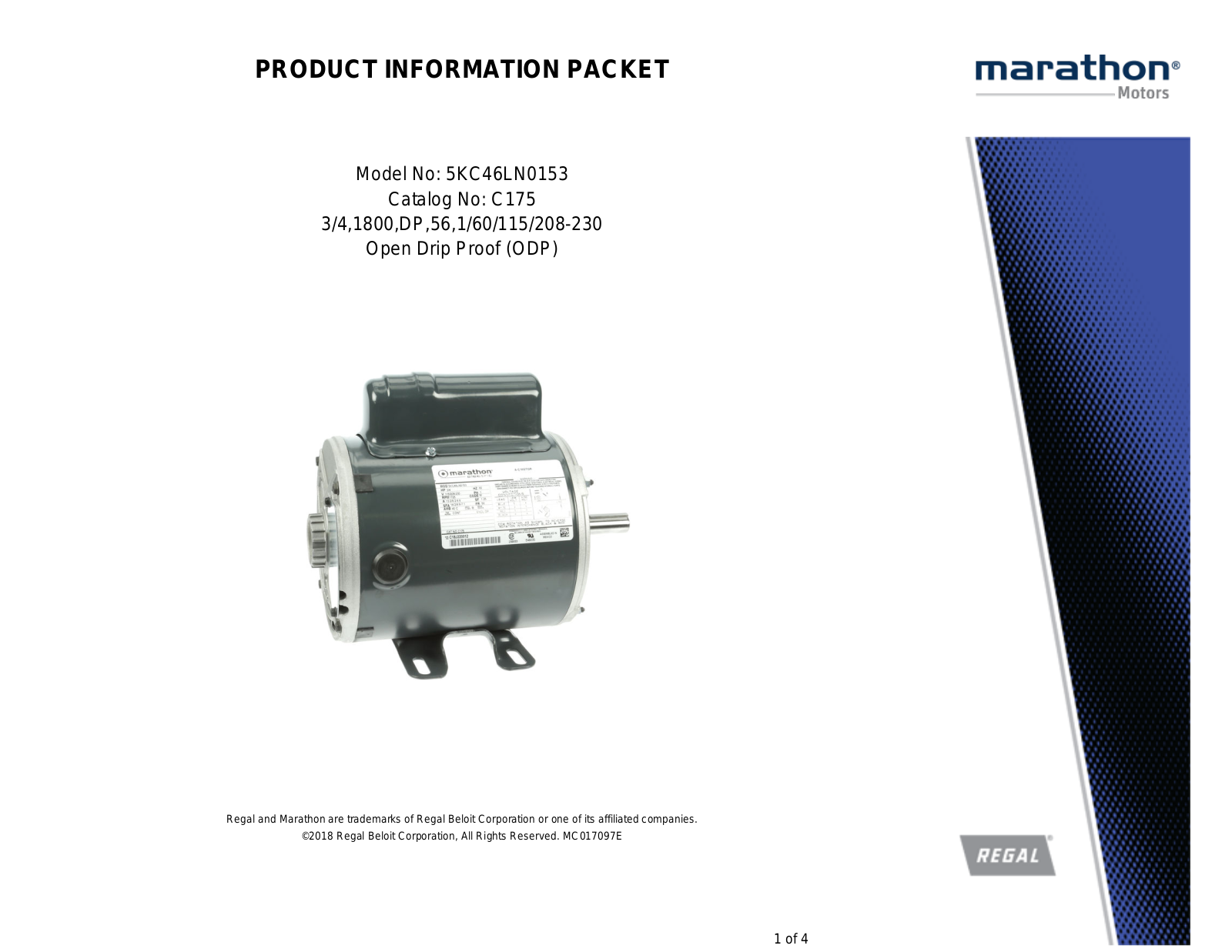 Marathon Electric C175 Product Information Packet