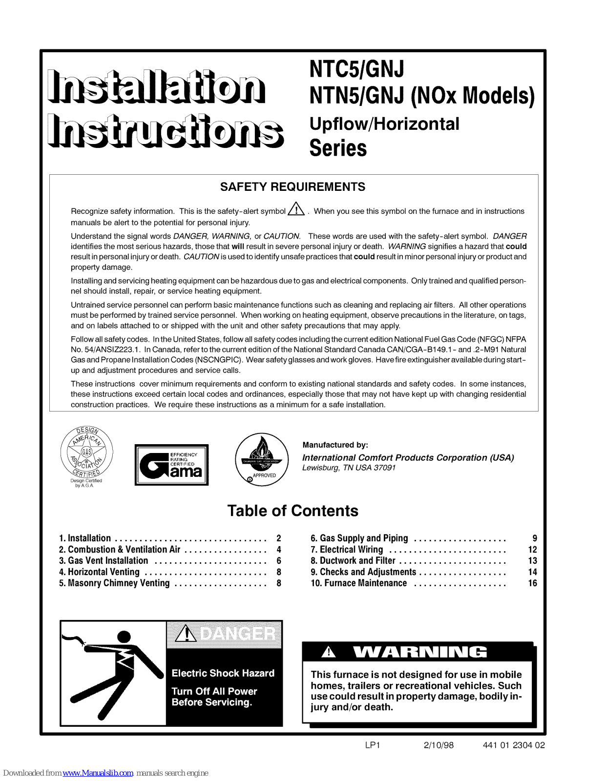 ICP NTC5/GNJ, NTN5/GNJ, 050BF, 075BF, 075BH Installation Instructions Manual - ManualMachine.com