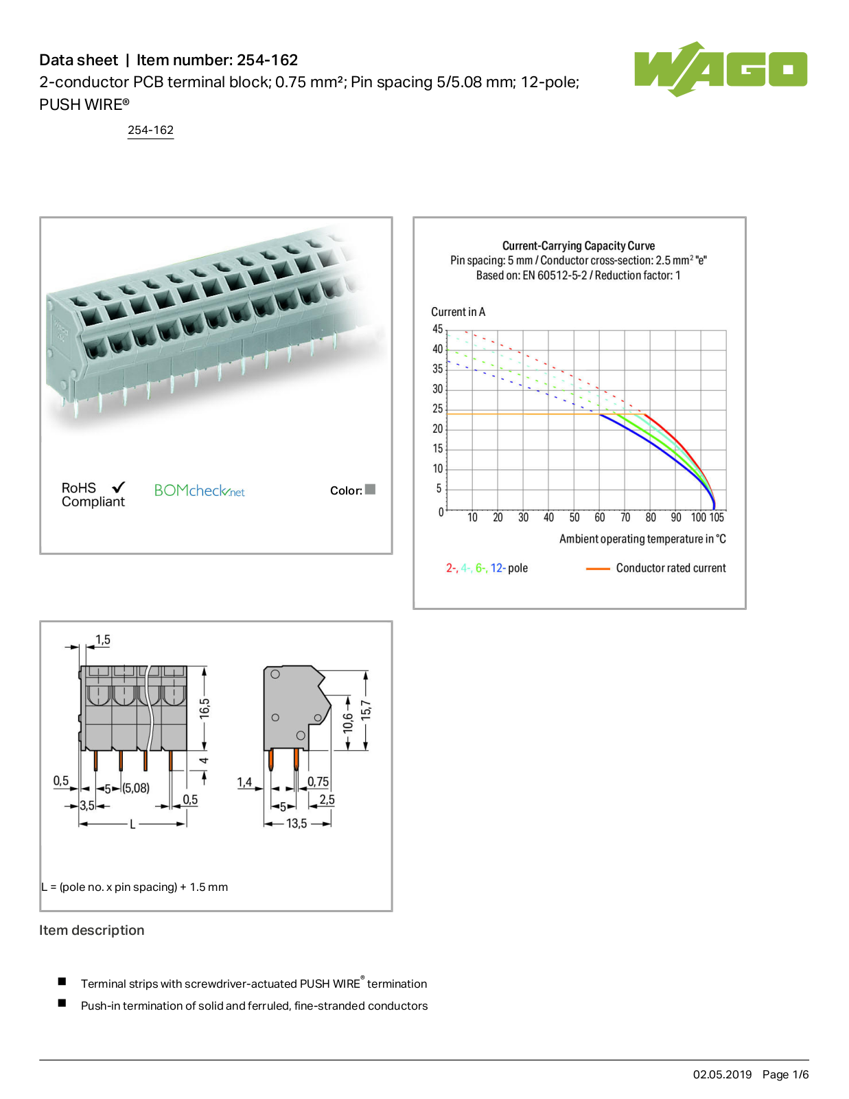 Wago 254-162 Data Sheet