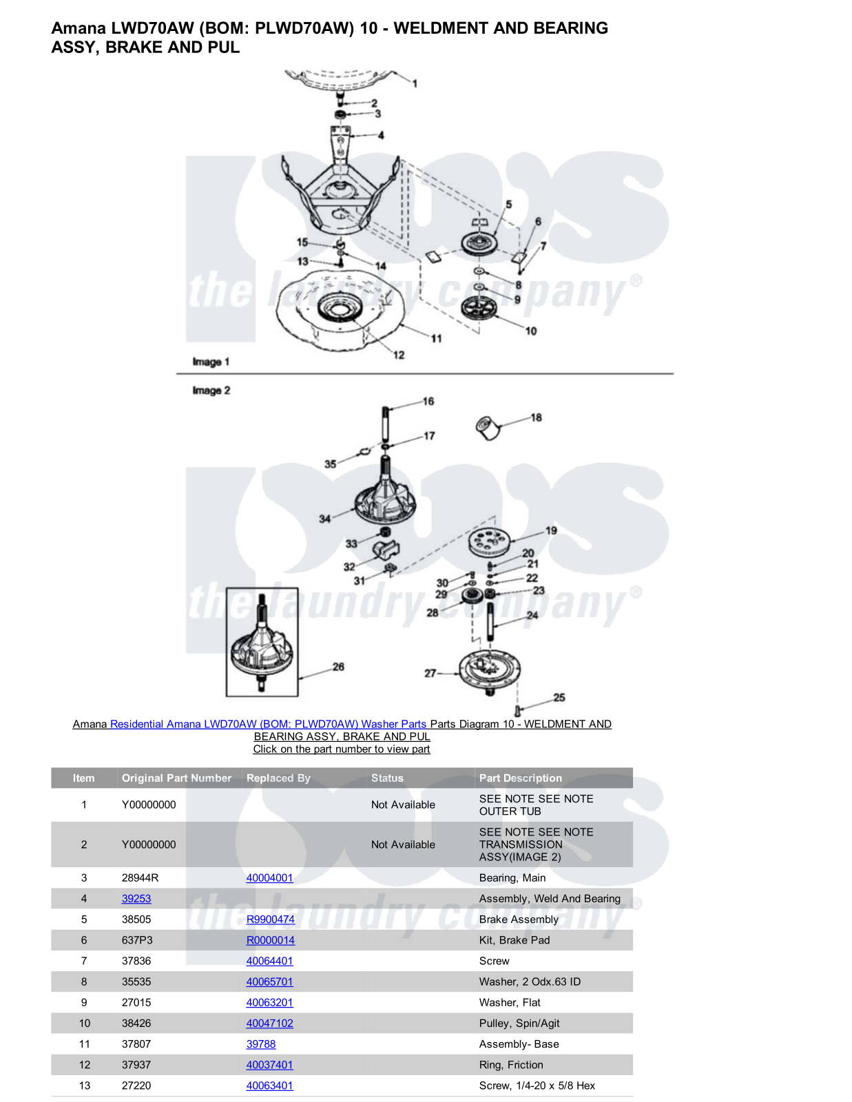 Amana LWD70AW Parts Diagram