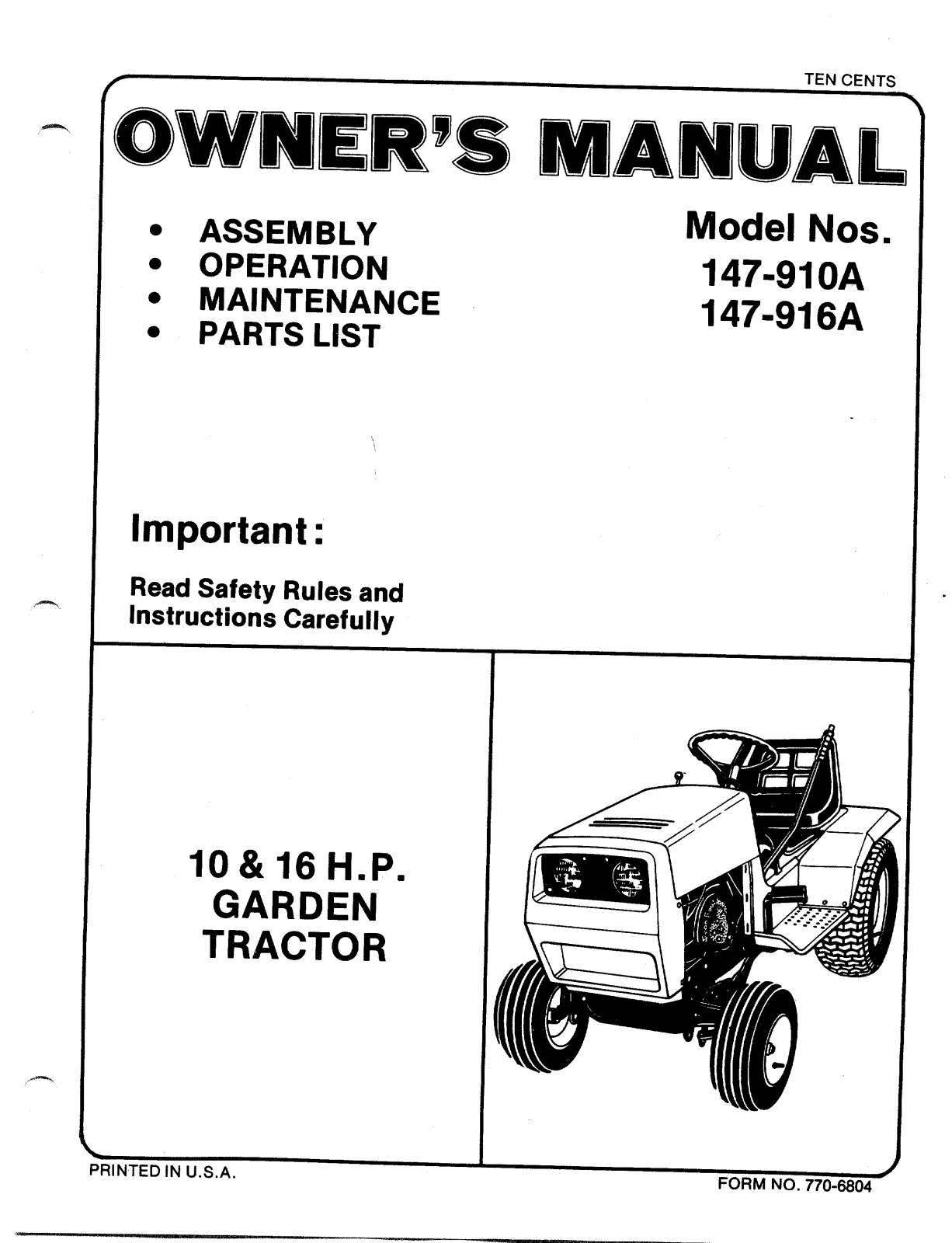 Bolens 147-910A, 147-916A User Manual