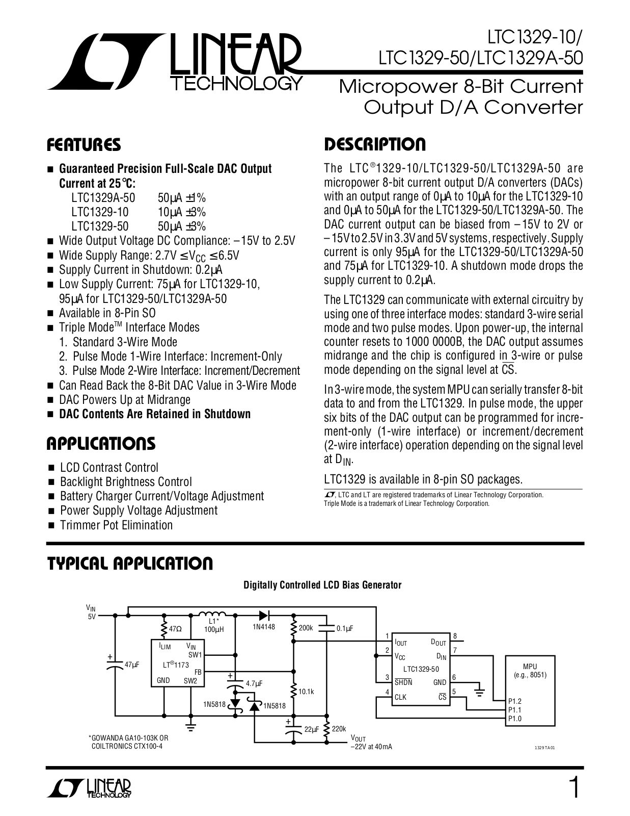 Linear Technology LTC1329-50, LTC1329-10 Datasheet