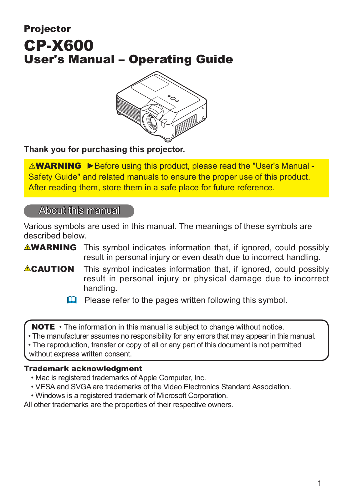 Hitachi CP-X600 User Manual