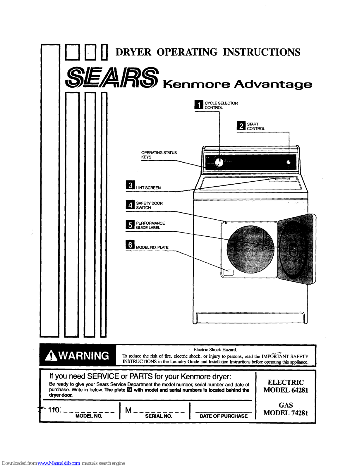 Kenmore Advantage 64281, Advantage 74281 Operating Instructions Manual - ManualMachine.com