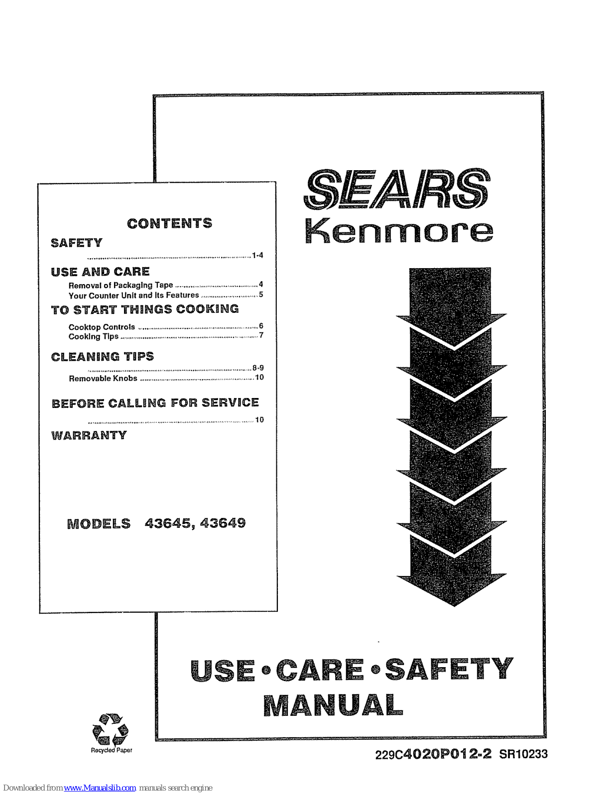 Kenmore 43645, 43649 Use, Care, Safety Manual - ManualMachine.com