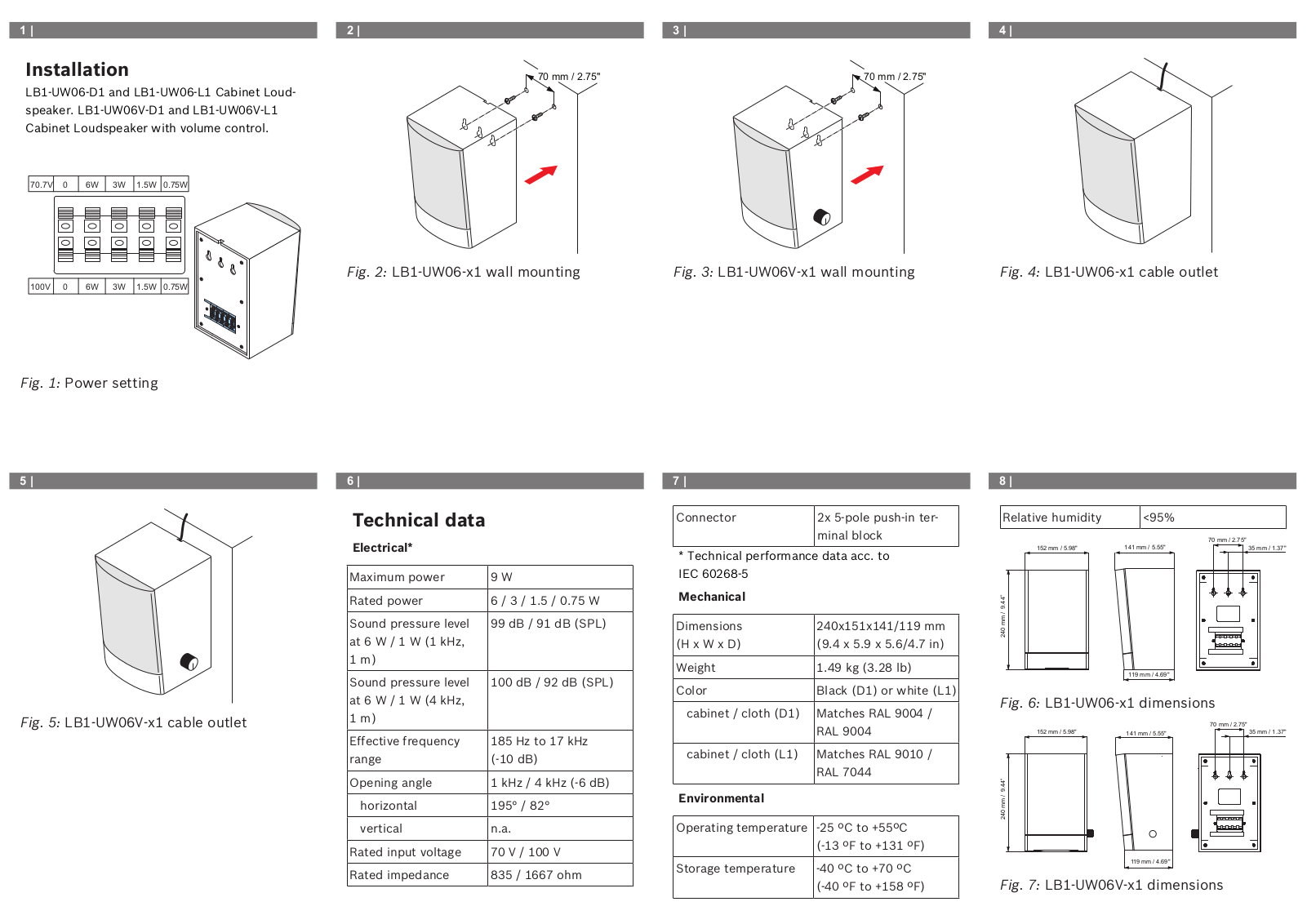 Bosch LB1-UW06V-L1, LB1-UW06V-D1, LB1-UW06-L1 Installation Manual